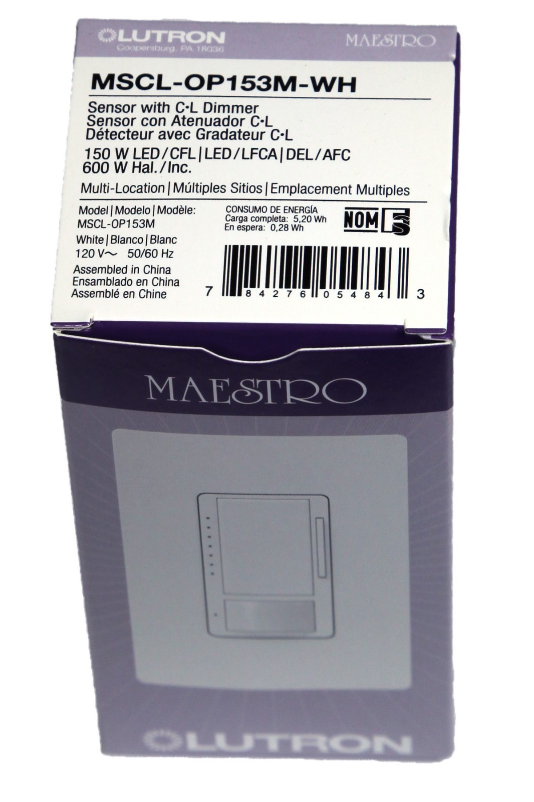 Lutron MSLC-OP153M-WH Maestro Motion Occupancy Sensor Dimmer Switch