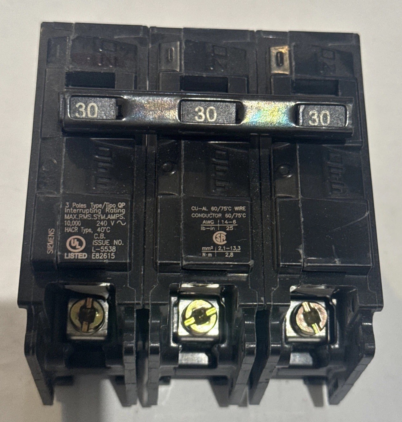 Siemens Q330 Circuit Breaker, 3Pole, 30A, 240V Type QP - USED