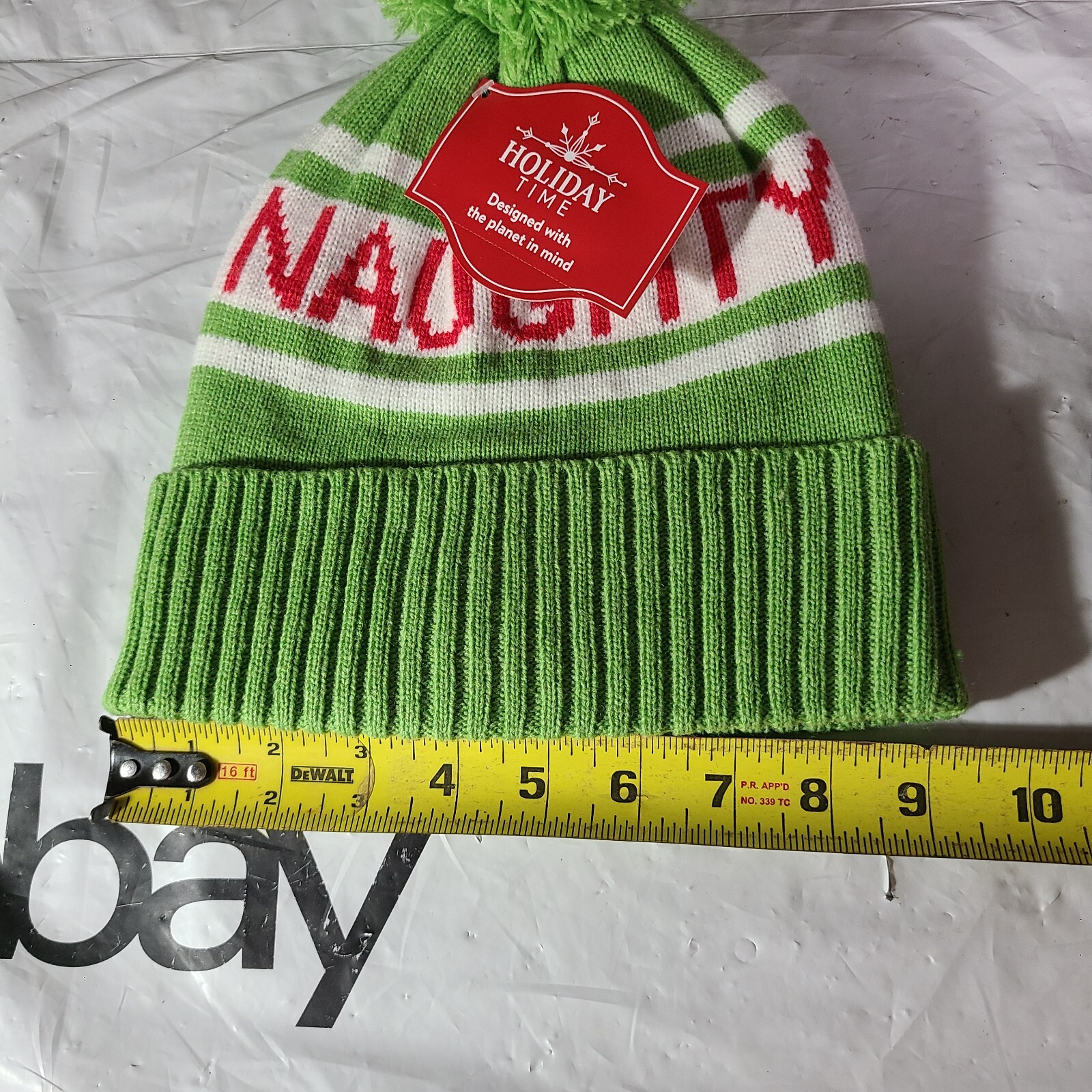 NWT Holiday Time Beanie Hat "Naughty" OSFM Pom Pom NWT