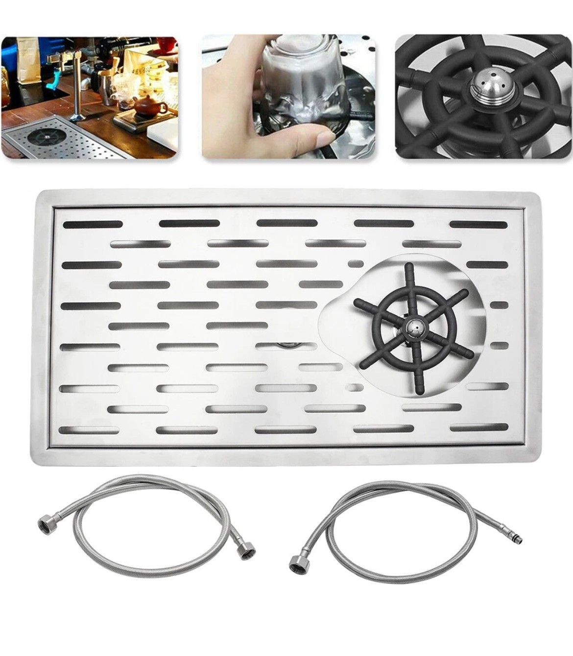 Glass Rinser Automatic Rinser Kitchen Cleaning Sink Drip Tray Drainboard Silver
