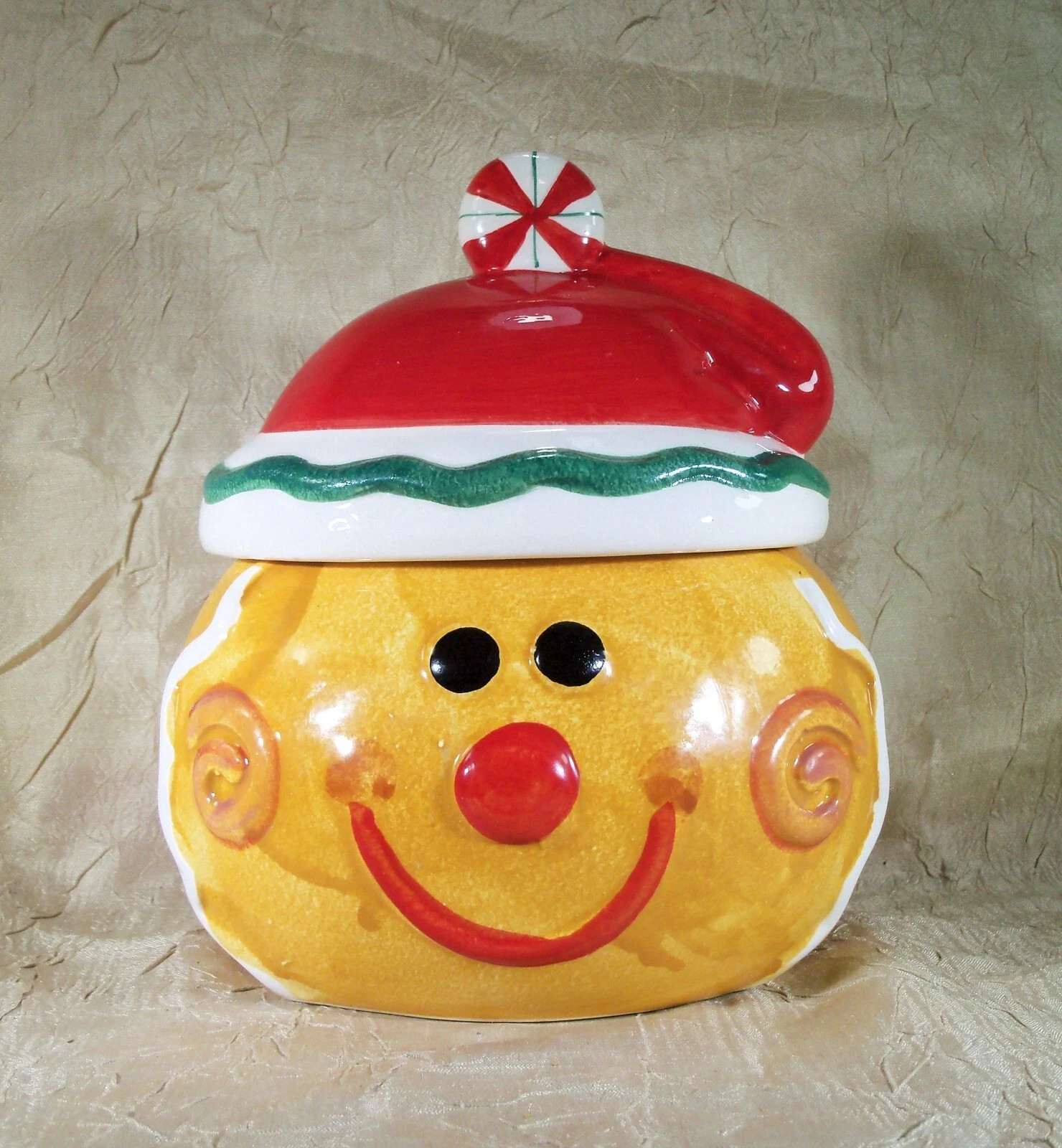 Gingerbread Vintage Ceramic Candy Dish with Lid Christmas Holiday - SEE DETAILS
