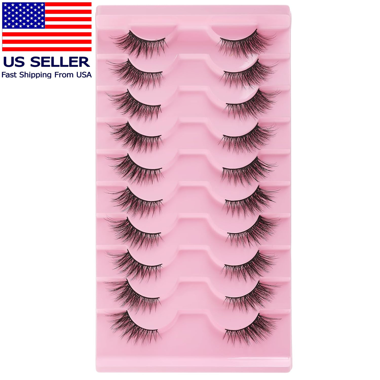 Half Lashes Natural Look Wispy False Eyelashes 15MM 3D Fluffy Faux Mink Lashes W