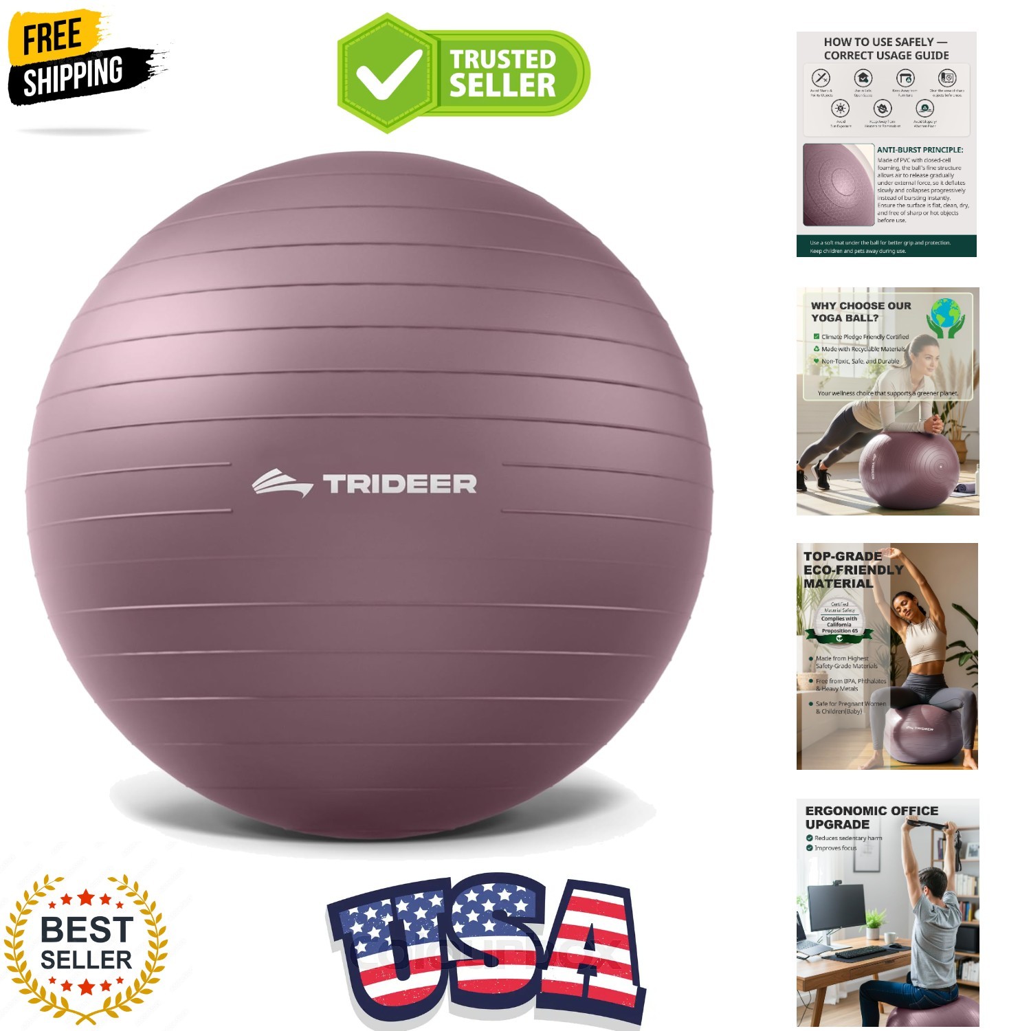 Exercise Ball Yoga Ball,Office Seating & Balance Ball Chair, Stability Ball f...