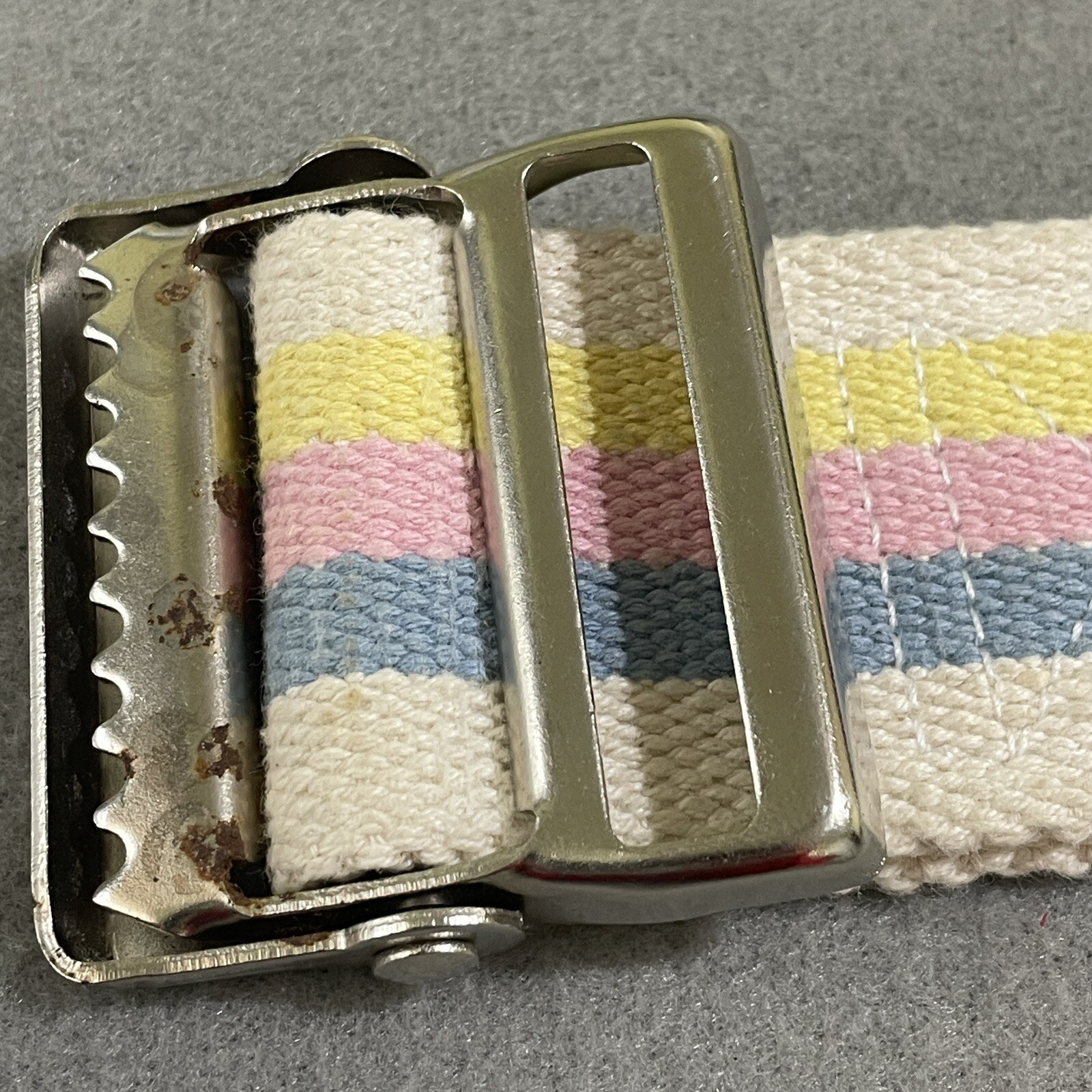 Vintage Belt 100% Cotton Metal Buckle Gait Mobility Unisex 48” Rainbow Stripe *