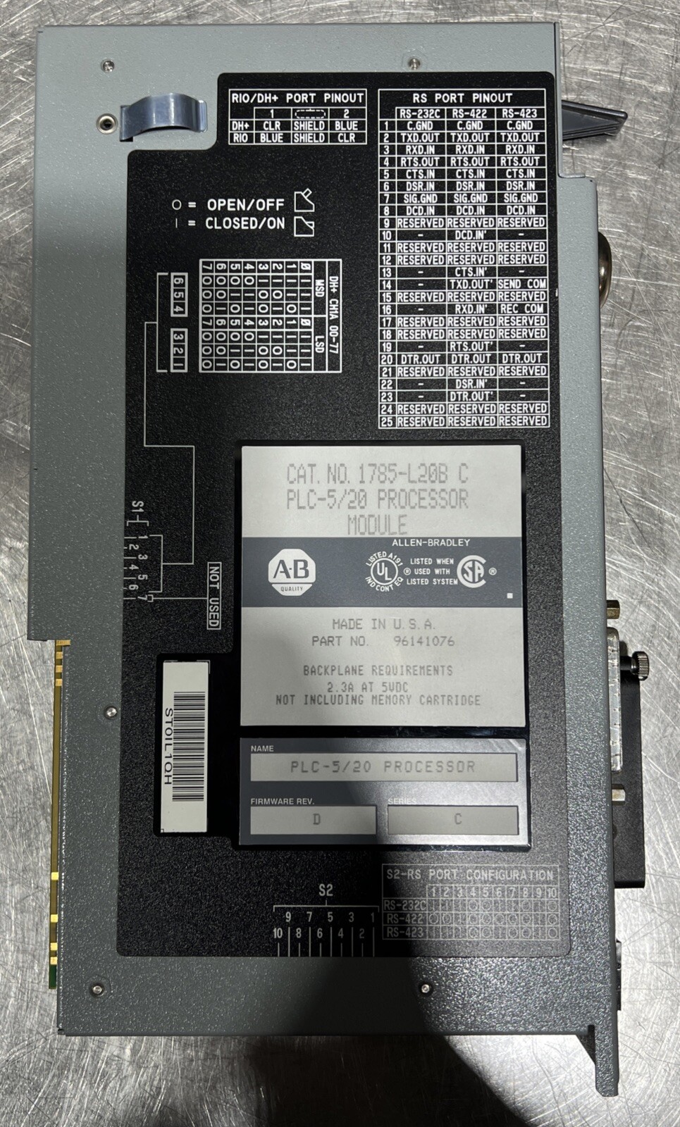 ALLEN BRADLEY 1785 L20B Series C PLC-5/20 CPU Processor Module Used Surplus