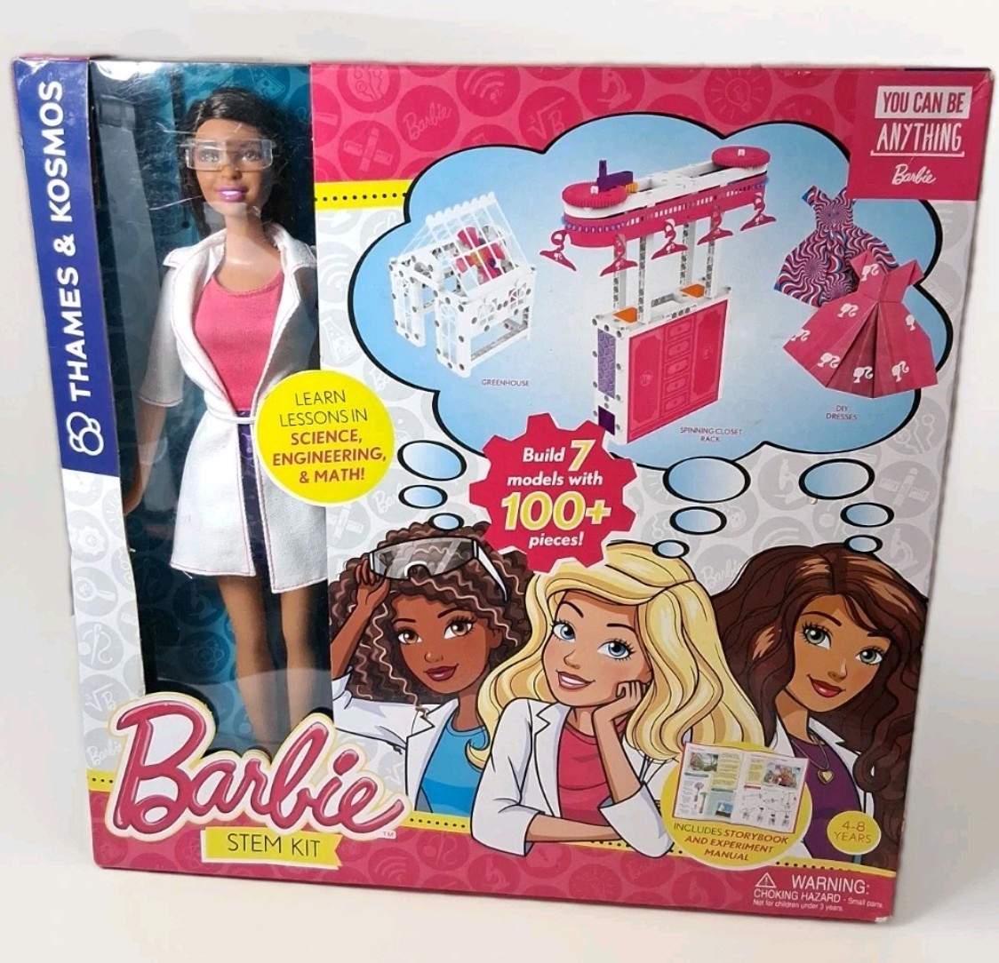 BARBIE STEM KIT Thames Kosmos BUILD 7 MODELS Design Dresses 100 Piece DOLL 2016