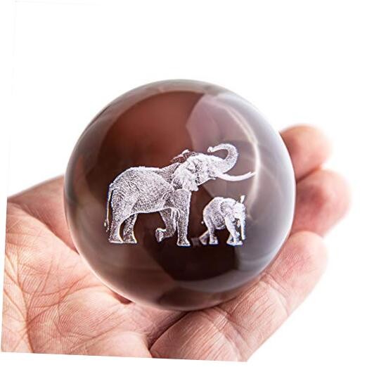 3D Laser Crystal 60mm Ball Crystal Paperweight Figurine Home Art Elephant