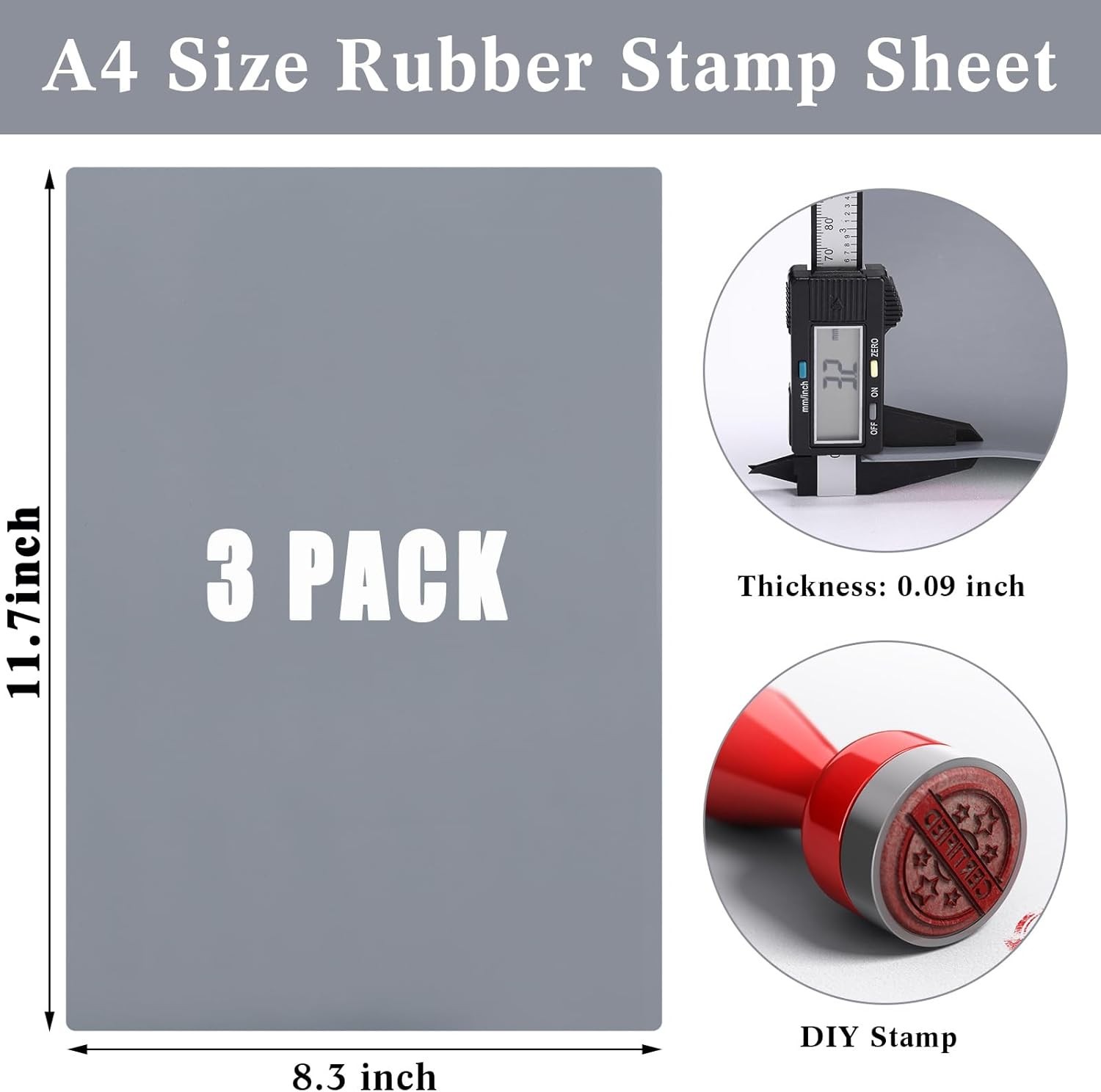Rubber Stamp Sheets for Laser Engraving Machine, A4 Light Gray