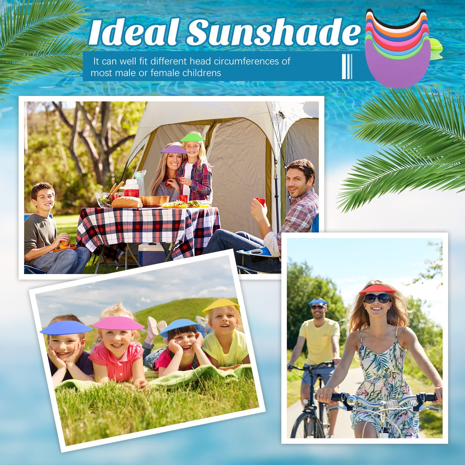 9 Pieces Foam Sun Visors for Women Solid Sun Visor Hat with String Adjustable...