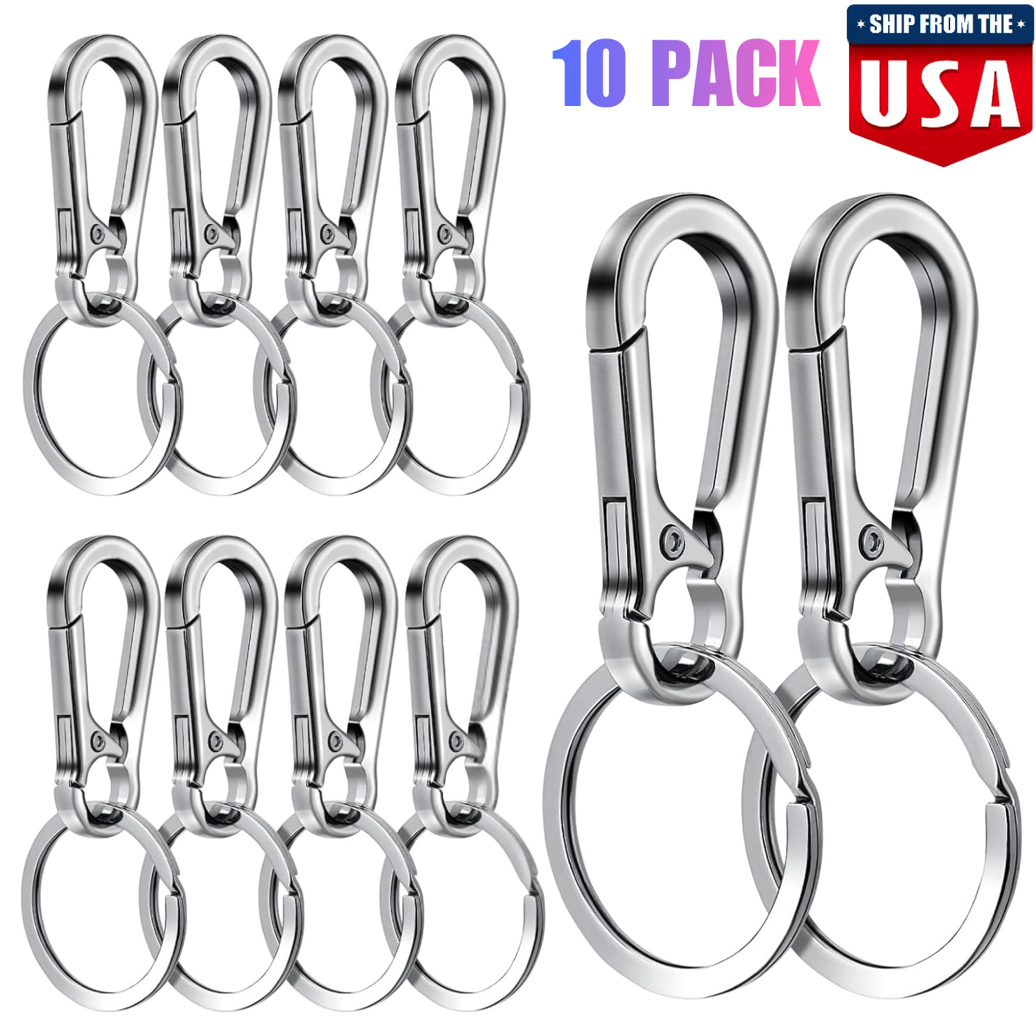 10Pcs Metal Keychain Carabiner Clip Keyring Key Ring Chain Clips Hook Holder USA