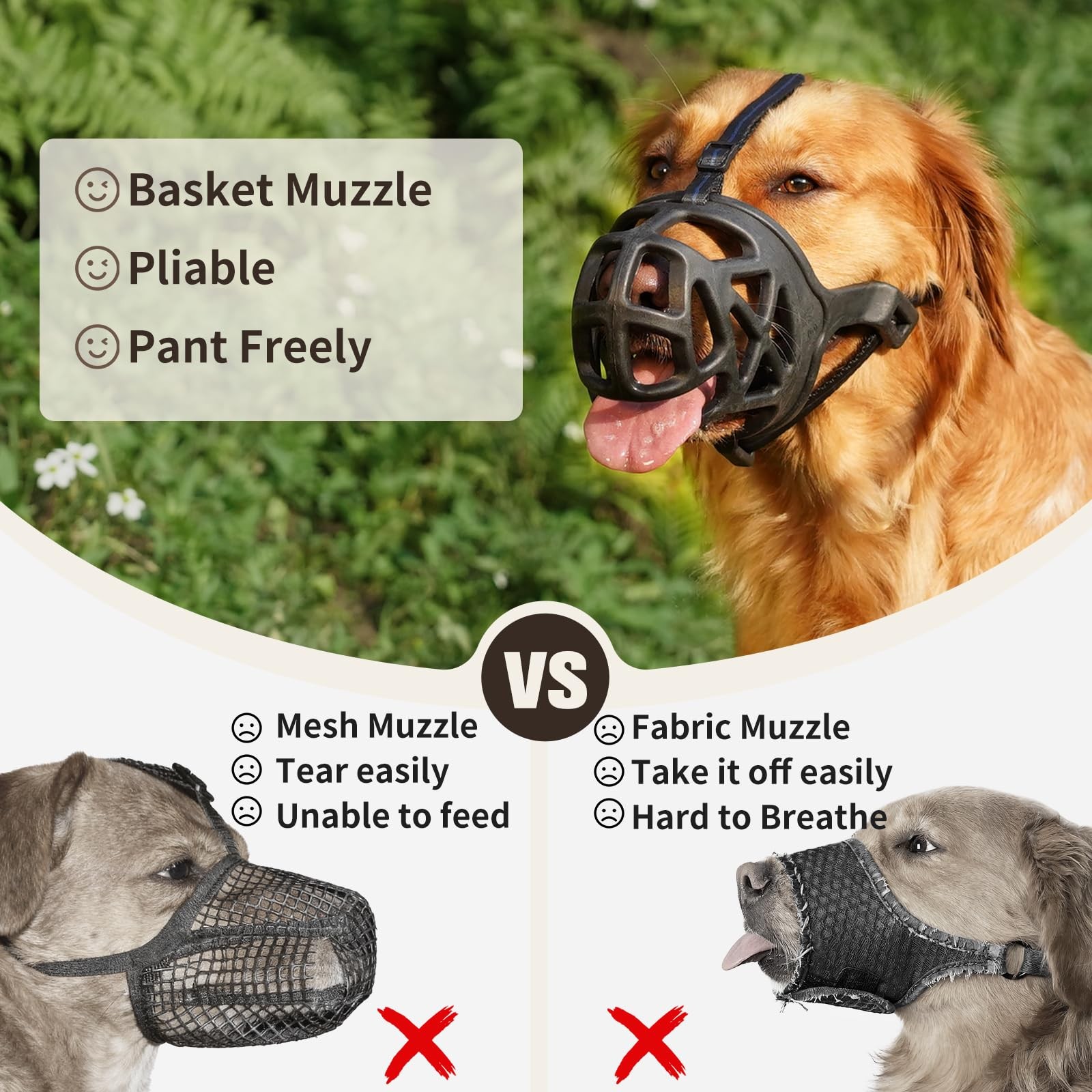 Dog Muzzle, Breathable Basket Muzzles for Small, Medium, Large and X-Large Ag...
