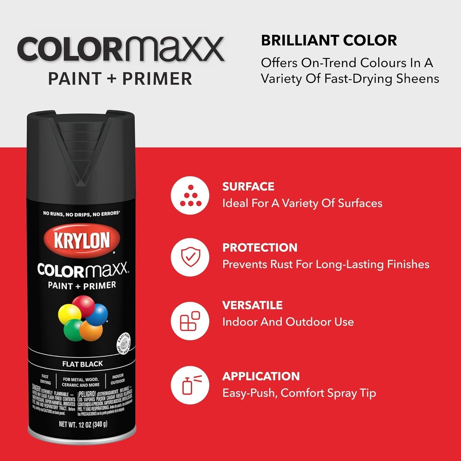 ColorMaxx 12 Oz. Fast-Drying Flat Black Spray Paint, Rust Resistant & Versatile