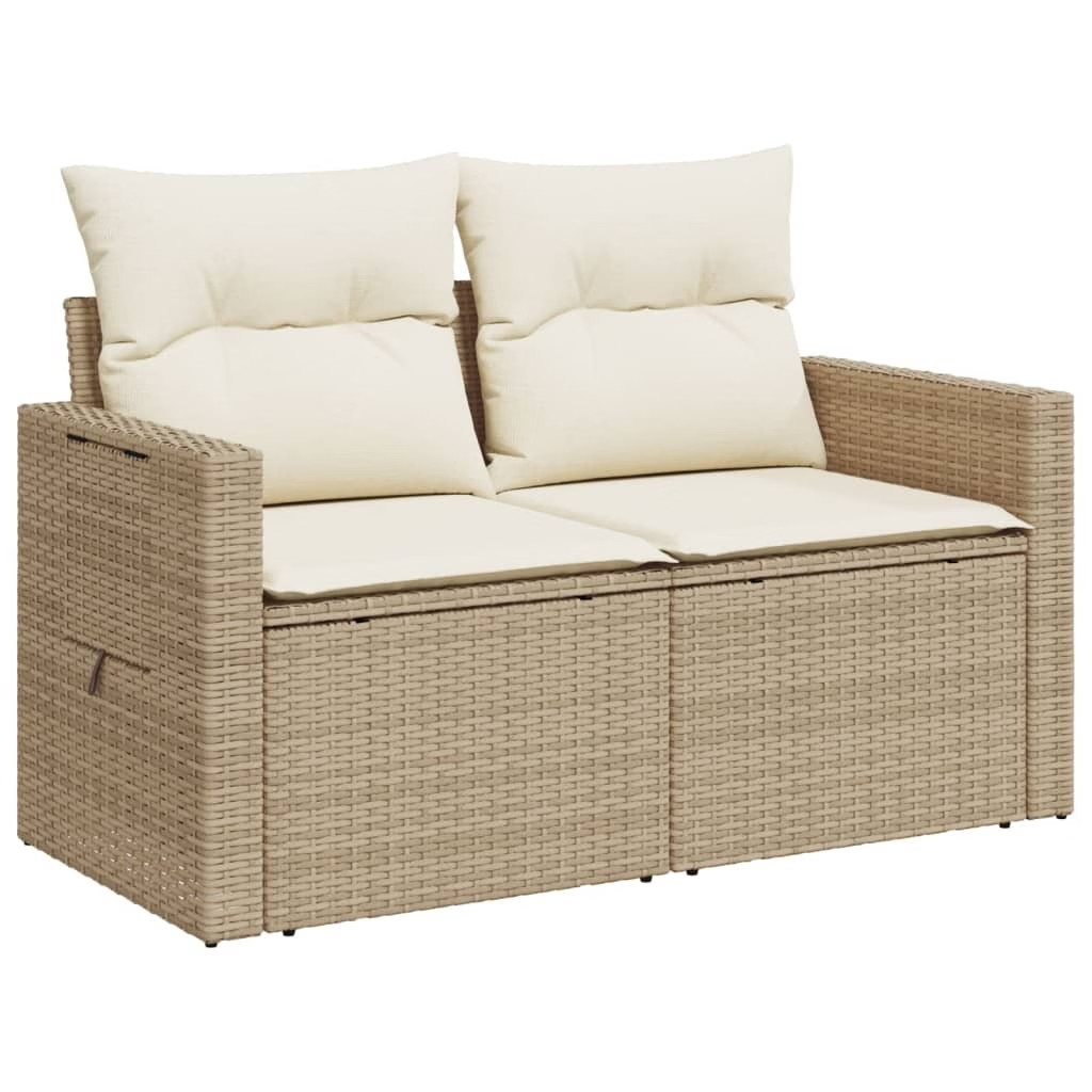 Garden Sofa Beige PE Rattan, Powder-Coated Steel Medium Foldable