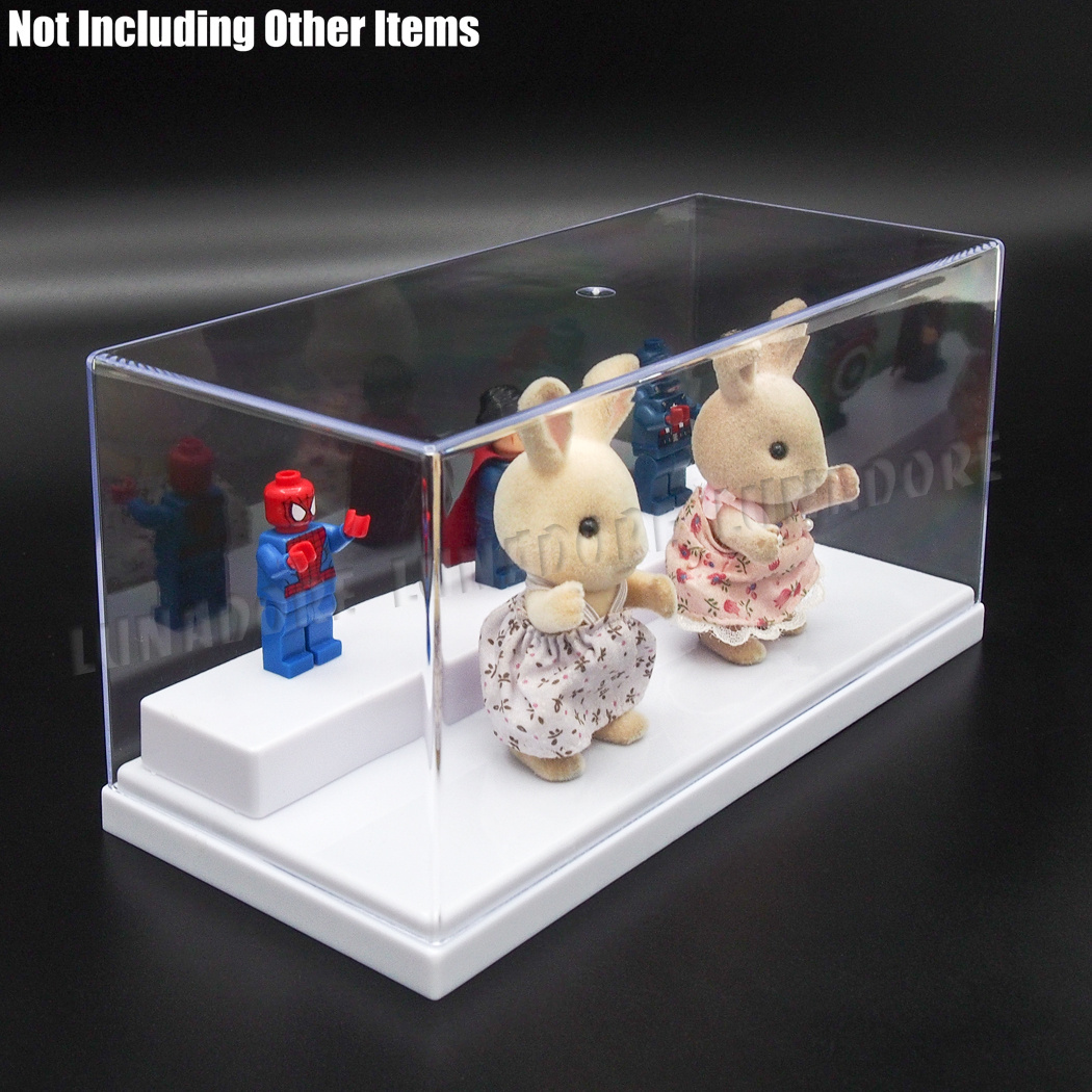 US Clear Acrylic Display Box Case 7.87" L Plastic 2 Step White Tray Dustproof UV