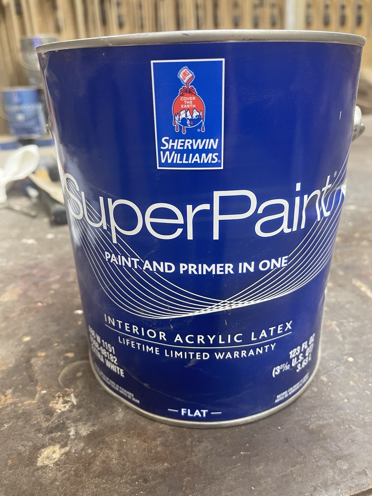 1 Gallon Sherwin Williams SuperPaint Interior Flat Color 6211 Rainwashed Dented