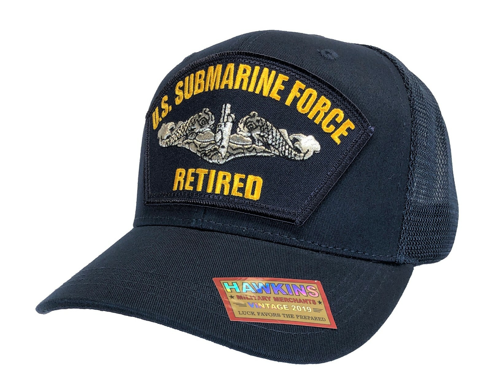 'RETIRED' U.S. Submarine Force Veteran Hat Dark Blue Trucker Mesh Back