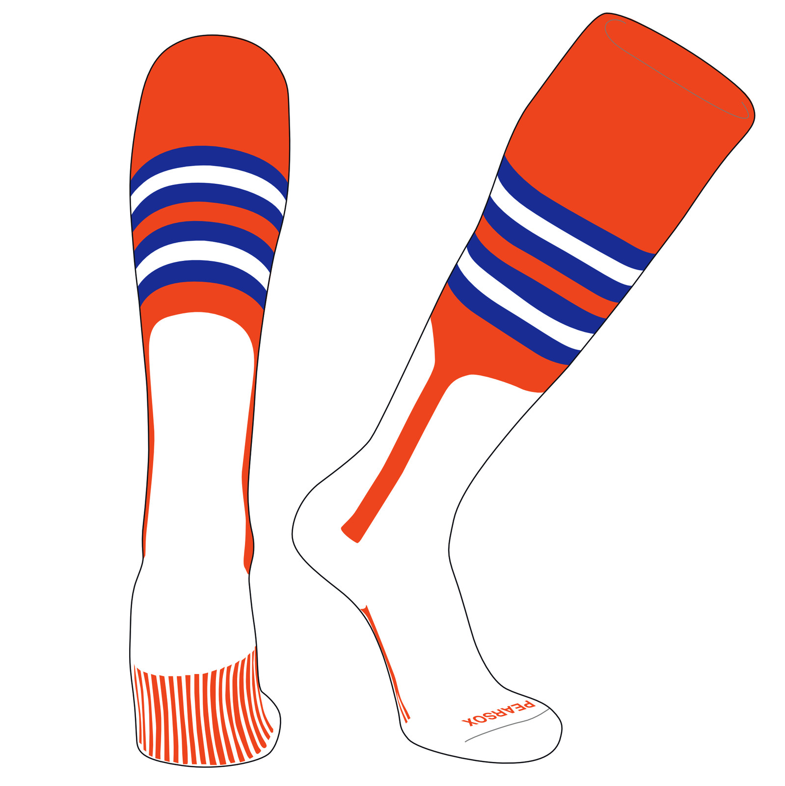 PEAR SOX OTC Baseball Softball Stirrup Socks (F, 9in) Orange, Royal, White