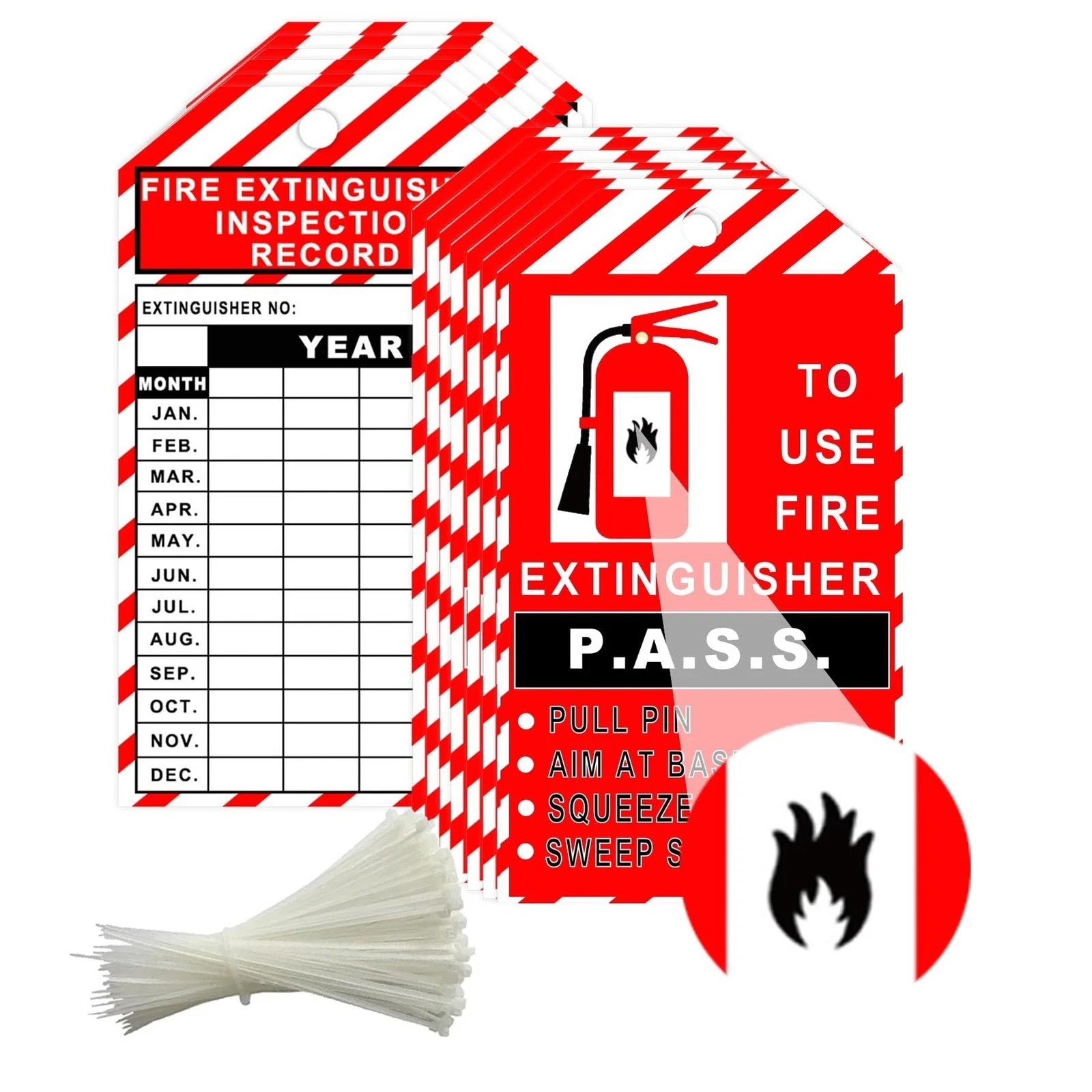 25 Pack Monthly Fire Extinguisher Inspection Tags Record 4 Year with Adjustab...