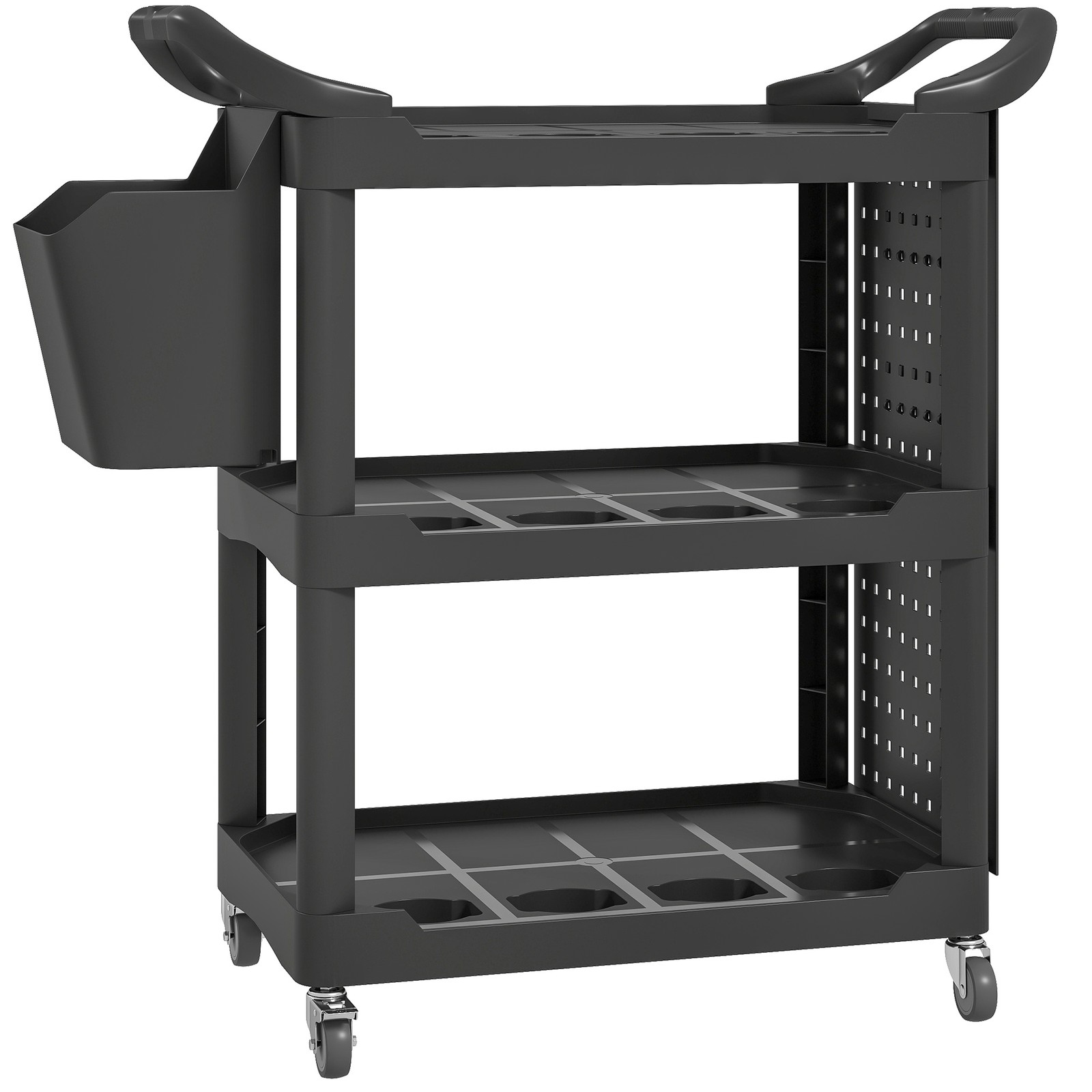 3-Tier Rolling Tool Cart, Utility Cart with Side Shelf & Hook Black