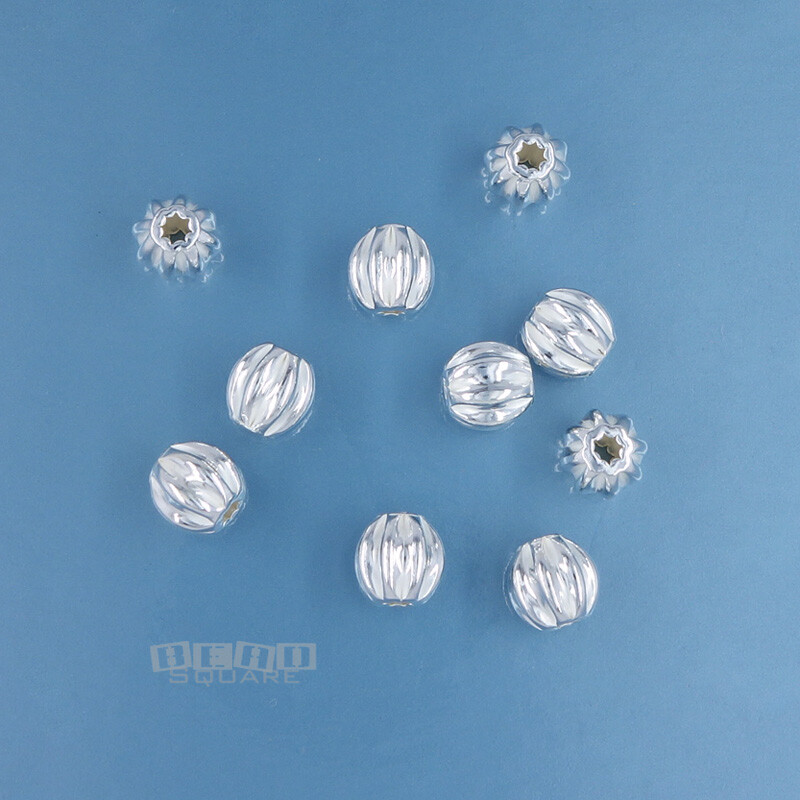 10 Solid Sterling Silver Pumpkin Ribbed Round Bead Spacers 5mm #33878