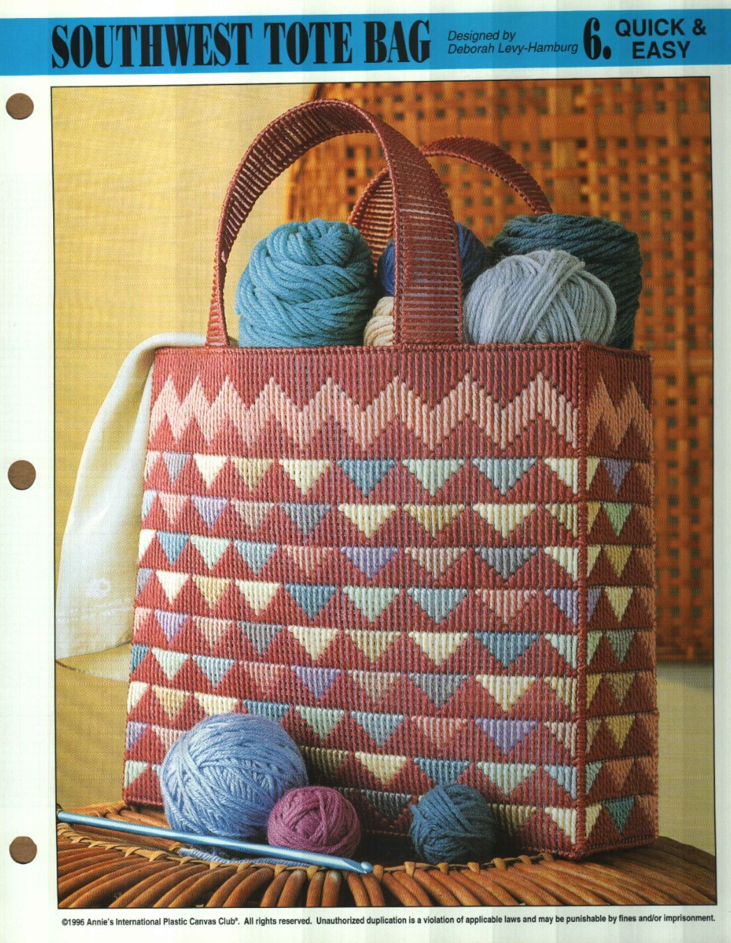 NEW SOUTHWEST TOTE BAG ANNIE'S PLASTIC CANVAS PATTERN INSTRUCTIONS