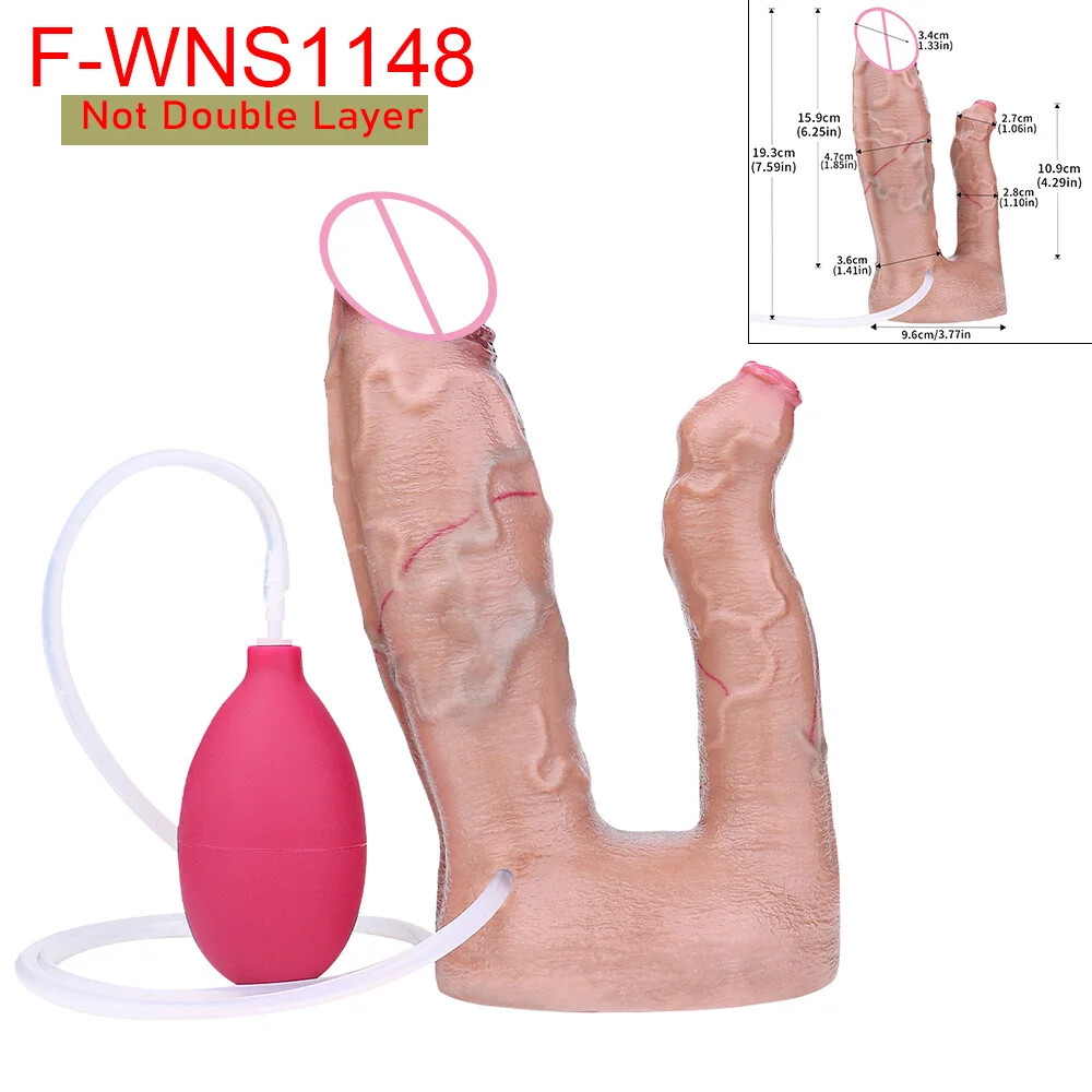 Double Head Ejaculating Dildos With Sucker Skin Feeling Vaginal Anal Stimulator