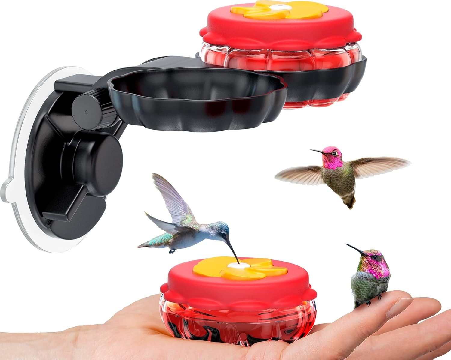 Handheld Small Glass Hummingbird Feeders (Set of 2) with Window Red,Yellow