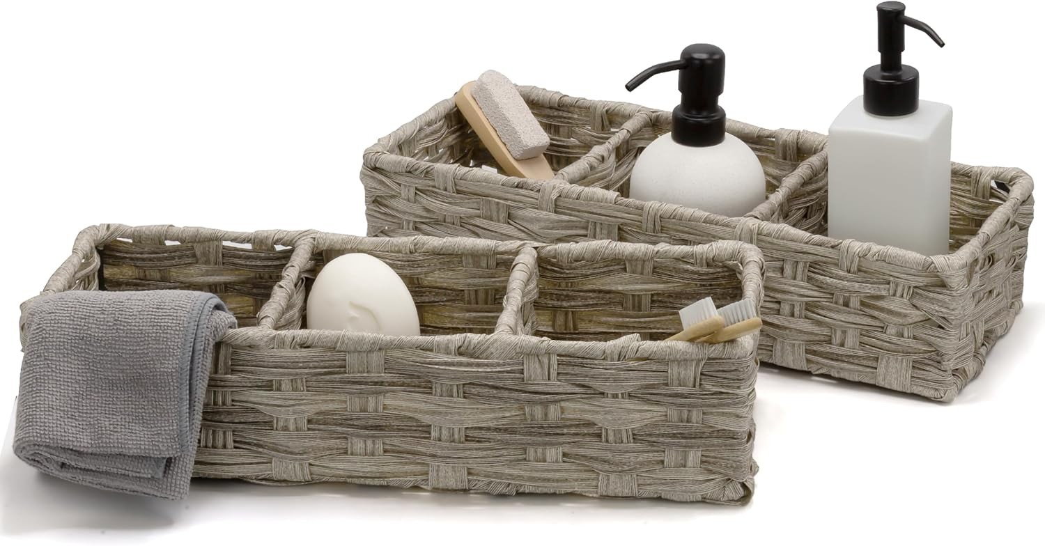 [2 PACK SET] Wicker Storage Basket Boho Organization & Storage Container