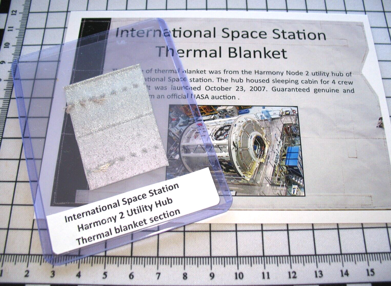 International Space Station module metallic blanket fabric swatch, slip case #1