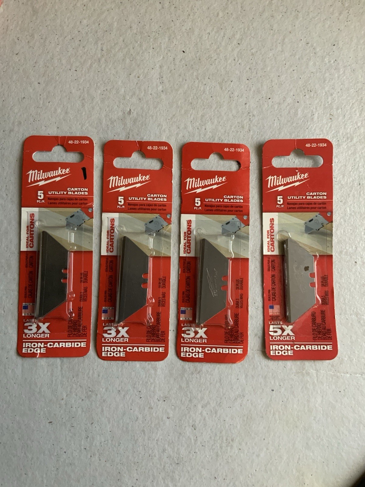 LOT OF 4 Milwaukee 48-22-1934 Utility Knife Blades PACK OF 5 EACH. 20 BLADES