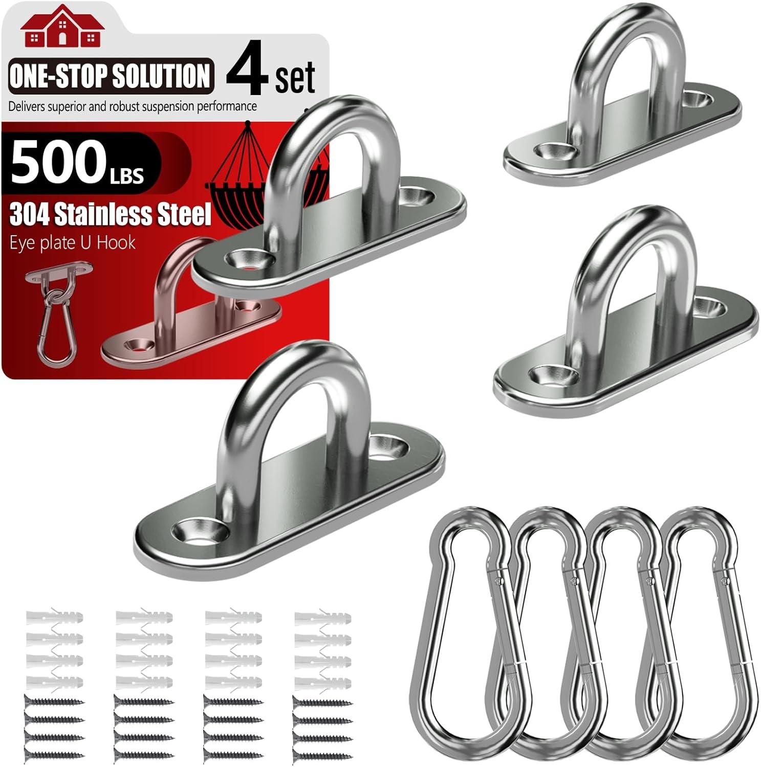 sprookber 304 Stainless Steel Pad Eye Snap Hooks, M5 Heavy 2 Inch, Silver
