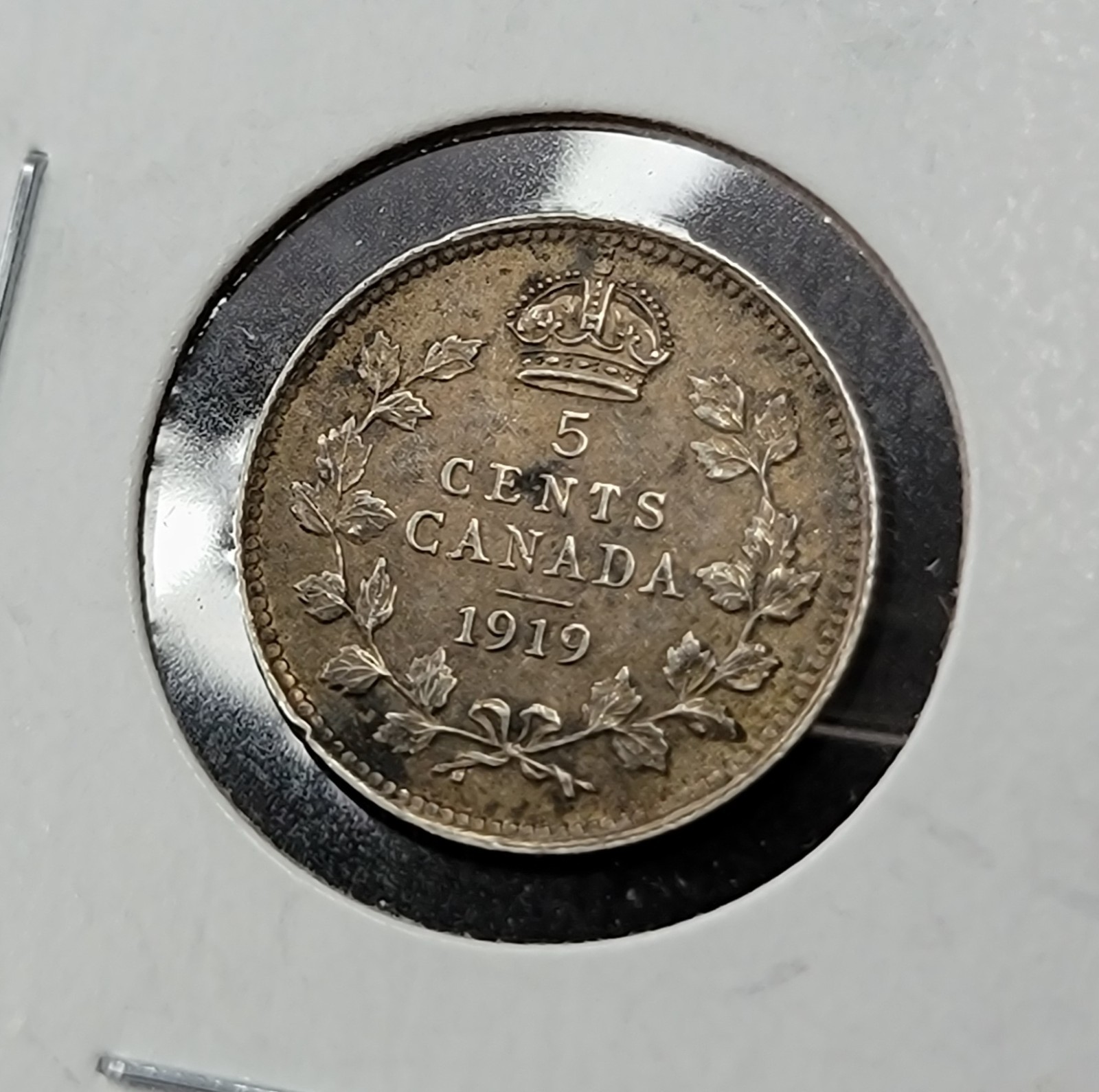 Canada Silver 🇨🇦 1919 Canada 5 Cents - High Grade Vintage Patina Toning - .925