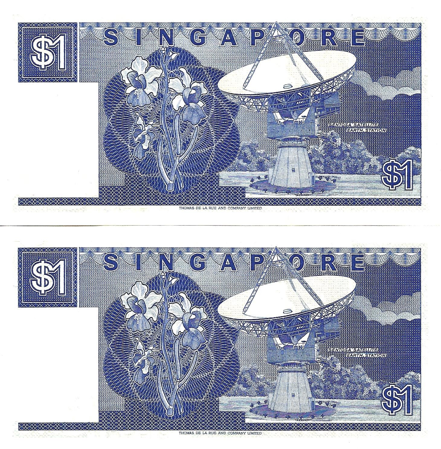 Singapore 2x 1 dollar ND [1987] P-18a UNC consecutive