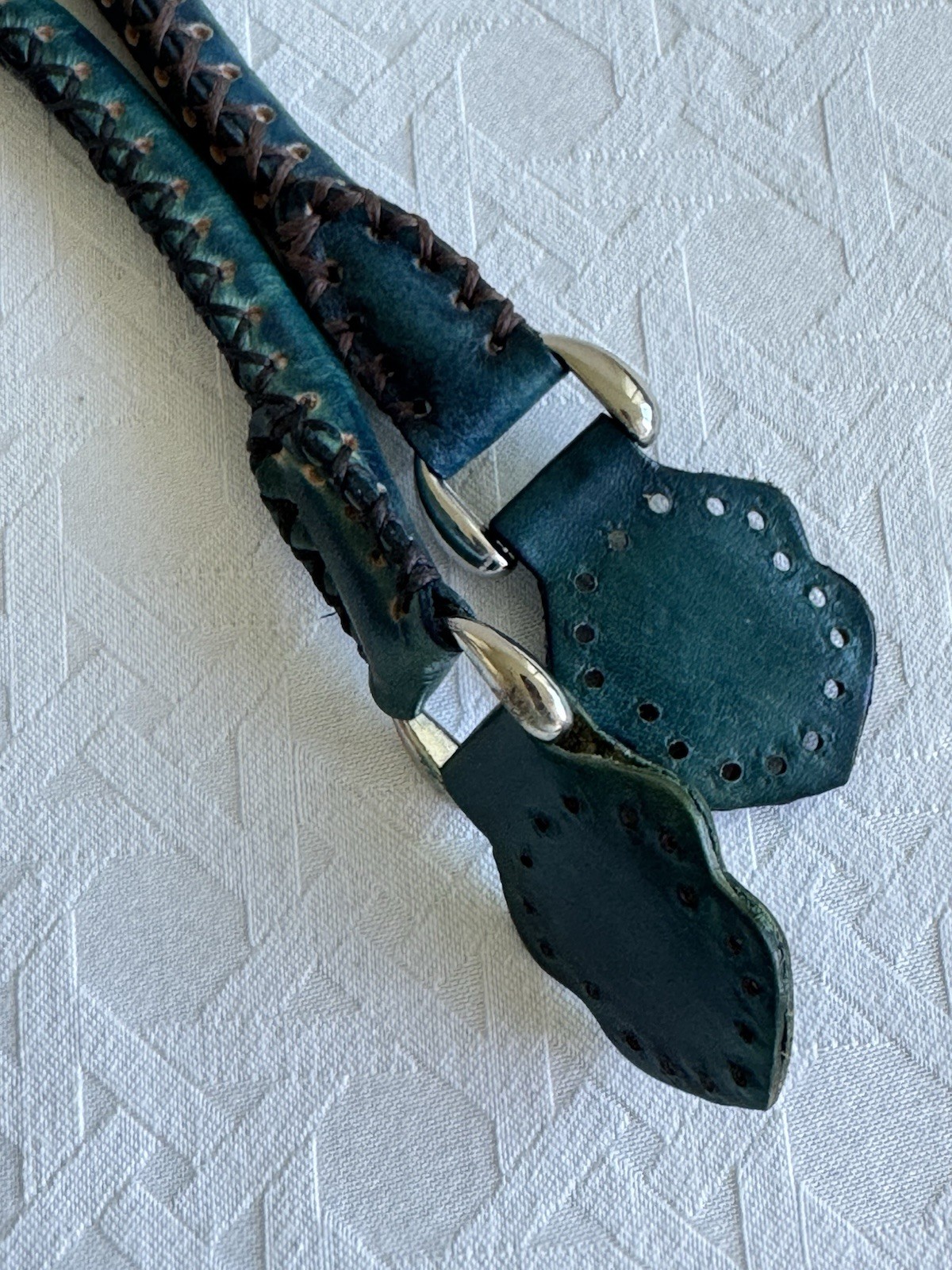 Grayson E Rolled Leather Purse Handles Small Dark Teal NEW