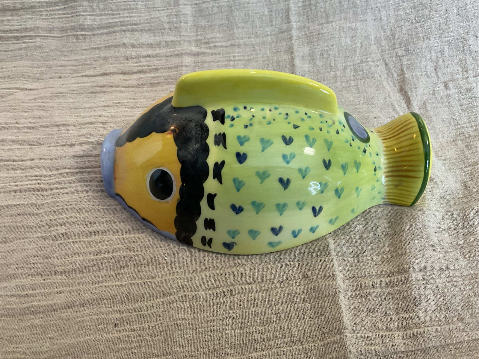 Fish Shaped Studio Nova Trinket Box. Bright & Colorful. Ceramic. Bathroom.