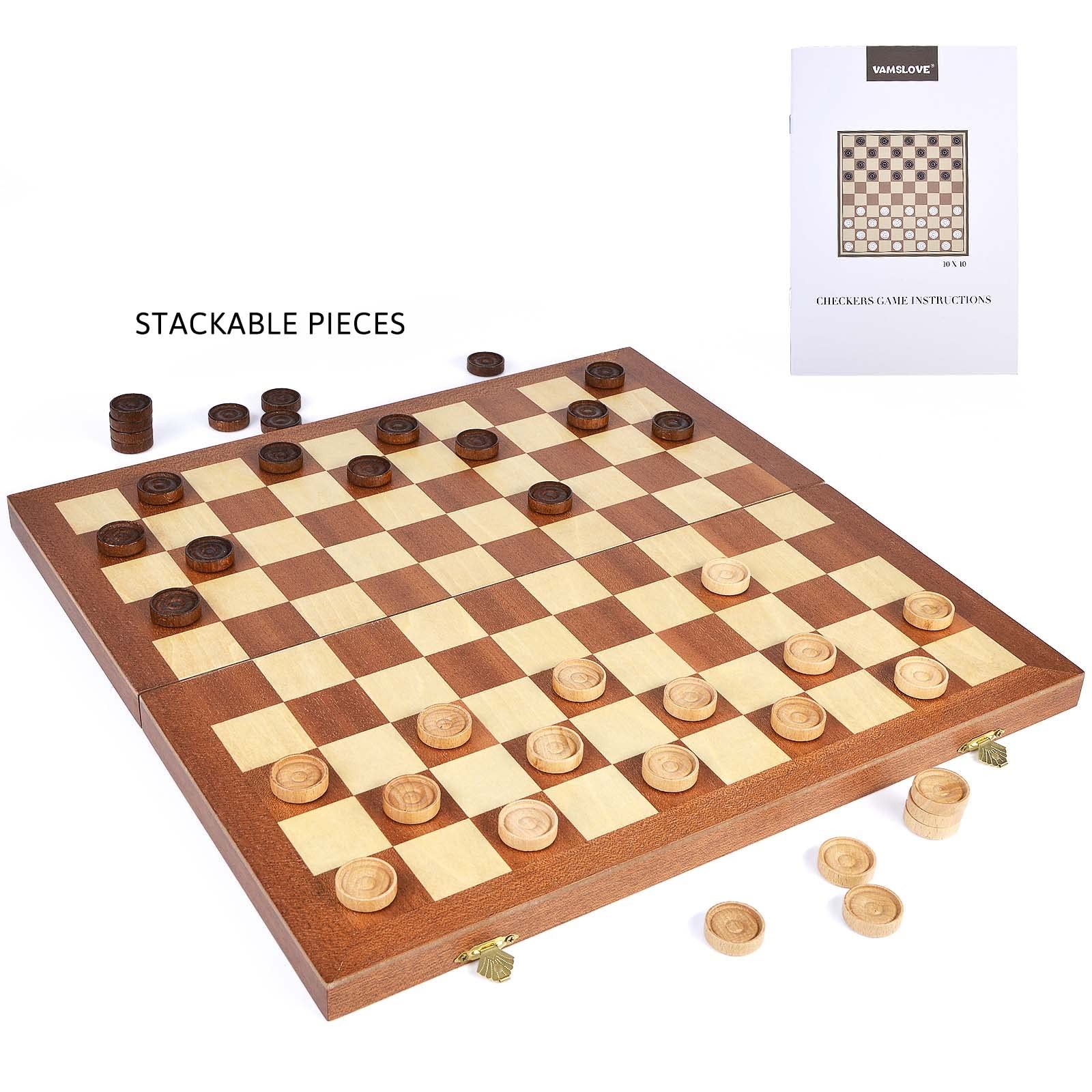15inch Checkers Folding Wooden Game Set, 100 Square Checkerboard Internationa...