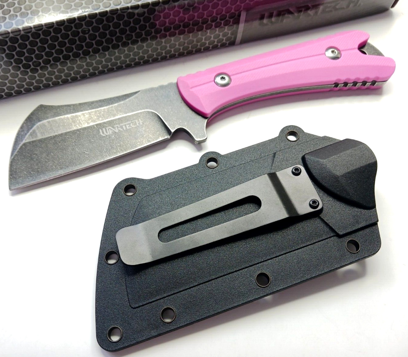 Pink Full Tang Fixed Blade Knife Concealed Carry Sheath Stonewashed Cleaver