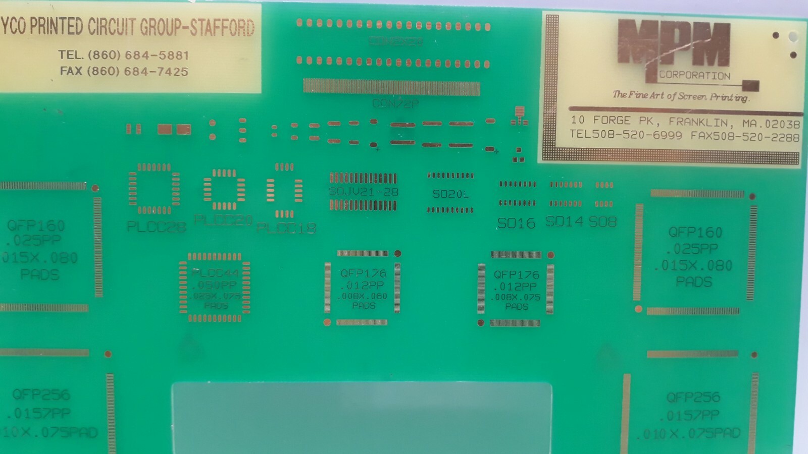 Tyco Printed Circuit Group MPM Corp. Sample Circuit Board - Gold