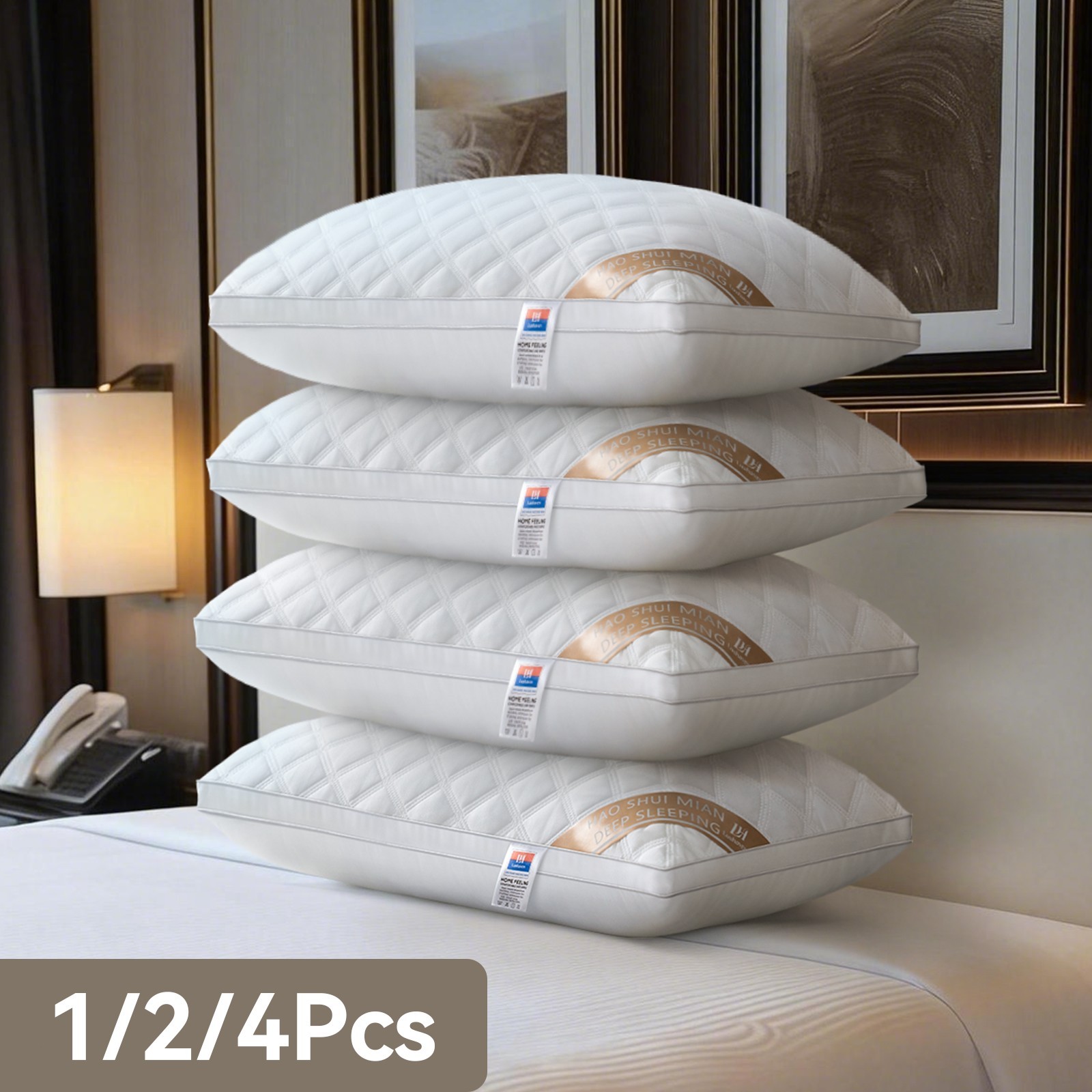1/2/4 Pack 800g Queen Hotel Pillows, Down Alternative Pillows for Side Sleepers
