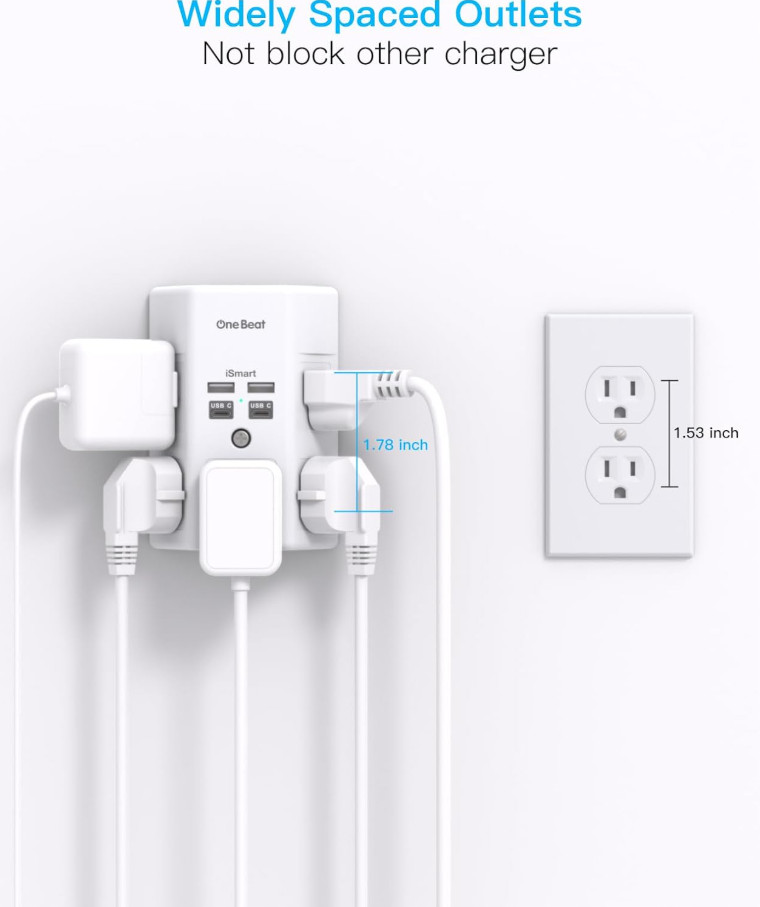 5 Outlet Extender Surge Protector Multi Plug Wall Adapter USB Charger Ports with
