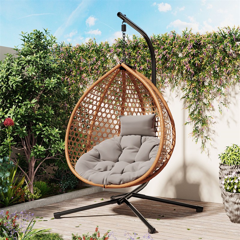 Durable Hanging Egg Chair with Rattan Weaving with Soft Removable Cushion