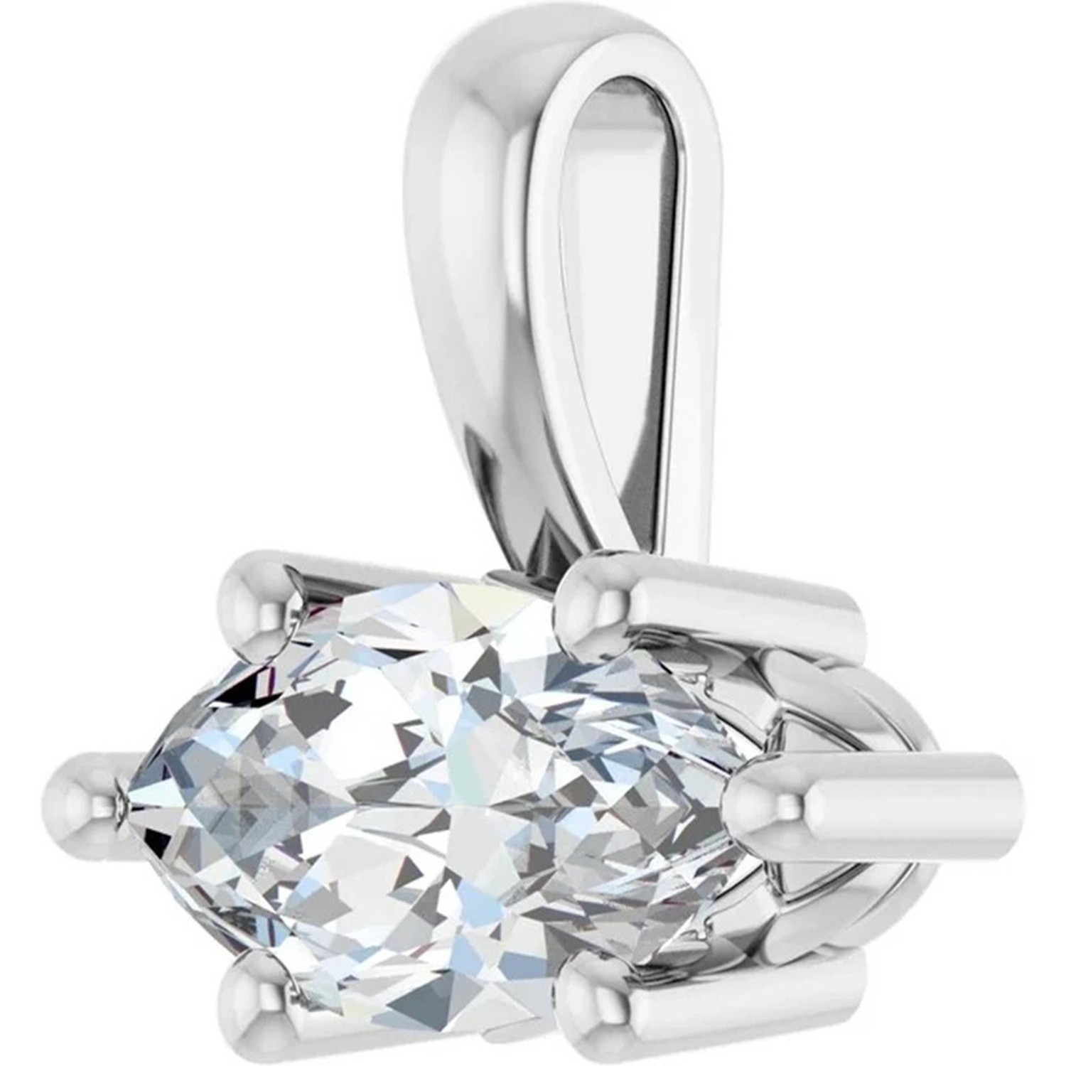 Pendant Mounting Marquise Cut Solid 10K White Gold Horizontal Sculptural Design