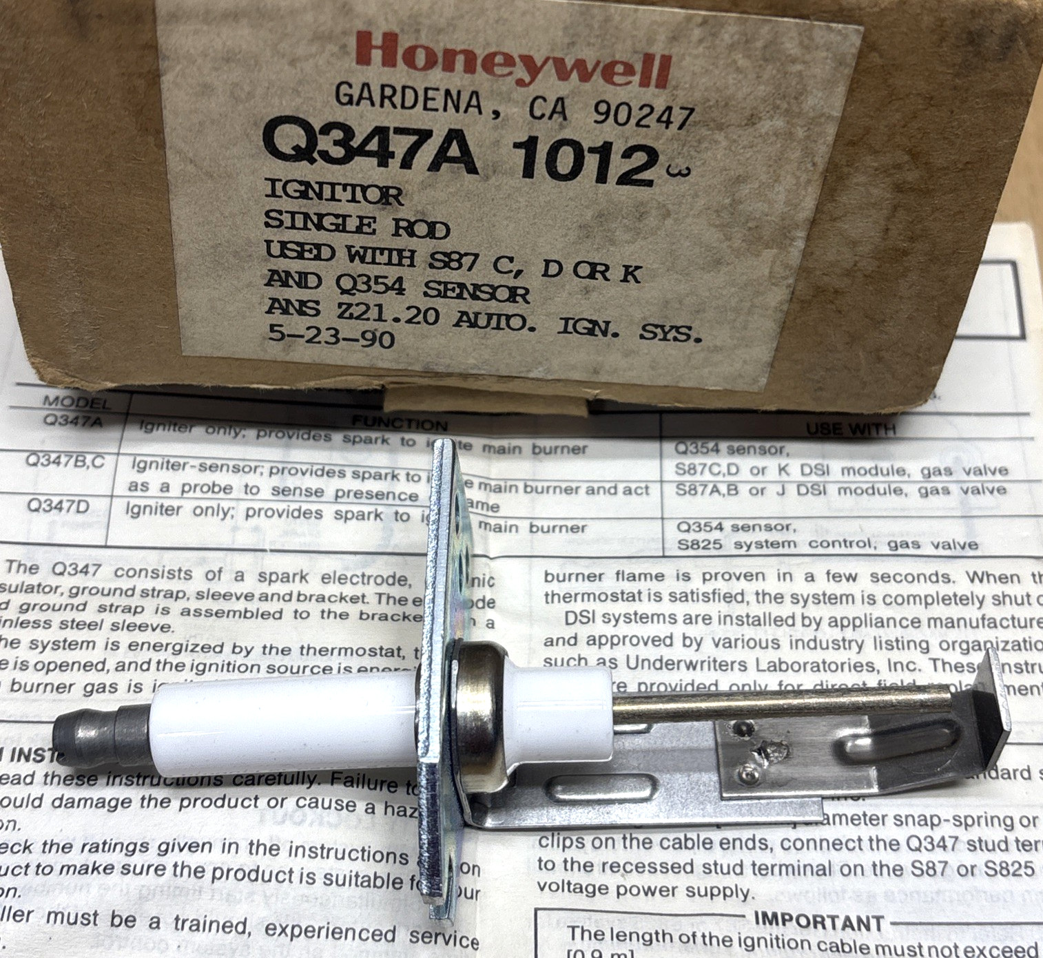 HONEYWELL Q347A1012 Single Rod Ignitor Sensor 90 Degree Q347A 1012, Free US Ship