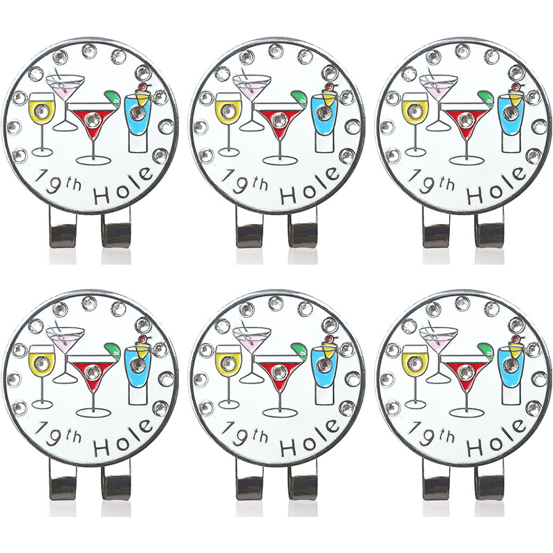 6pcs / lot 19th hole Wine Glass golf ball marker & magnet cap clip 24mm
