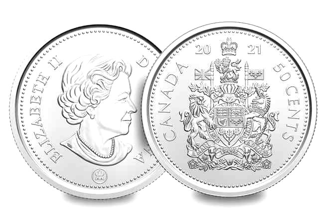 2021 CANADA 50 CENTS PAIR - 100th ANNIVERSARY OF CANADA'S COAT OF ARMS COIN UNC