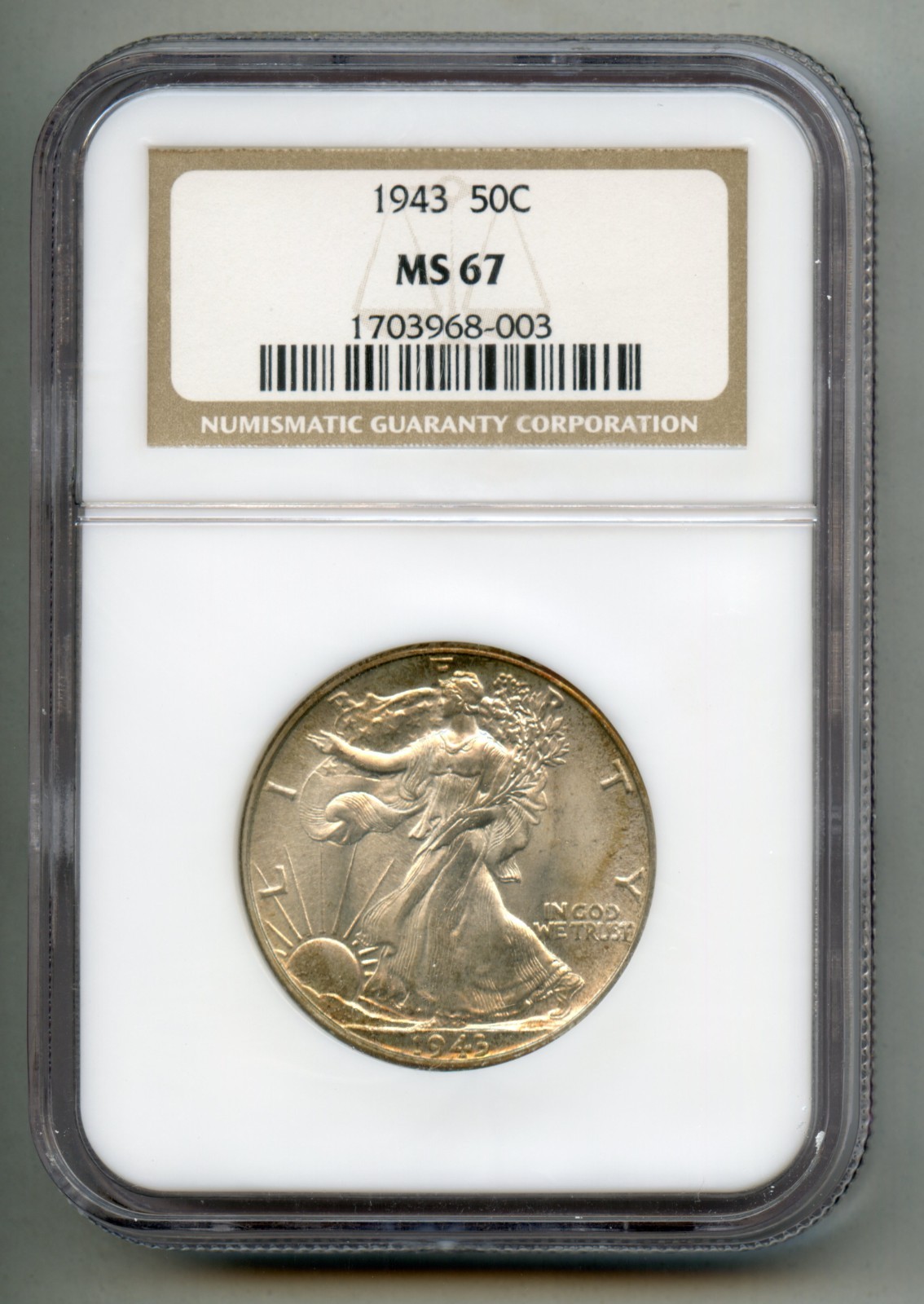 1943 Walking Liberty Silver Half Dollar NGC MS 67