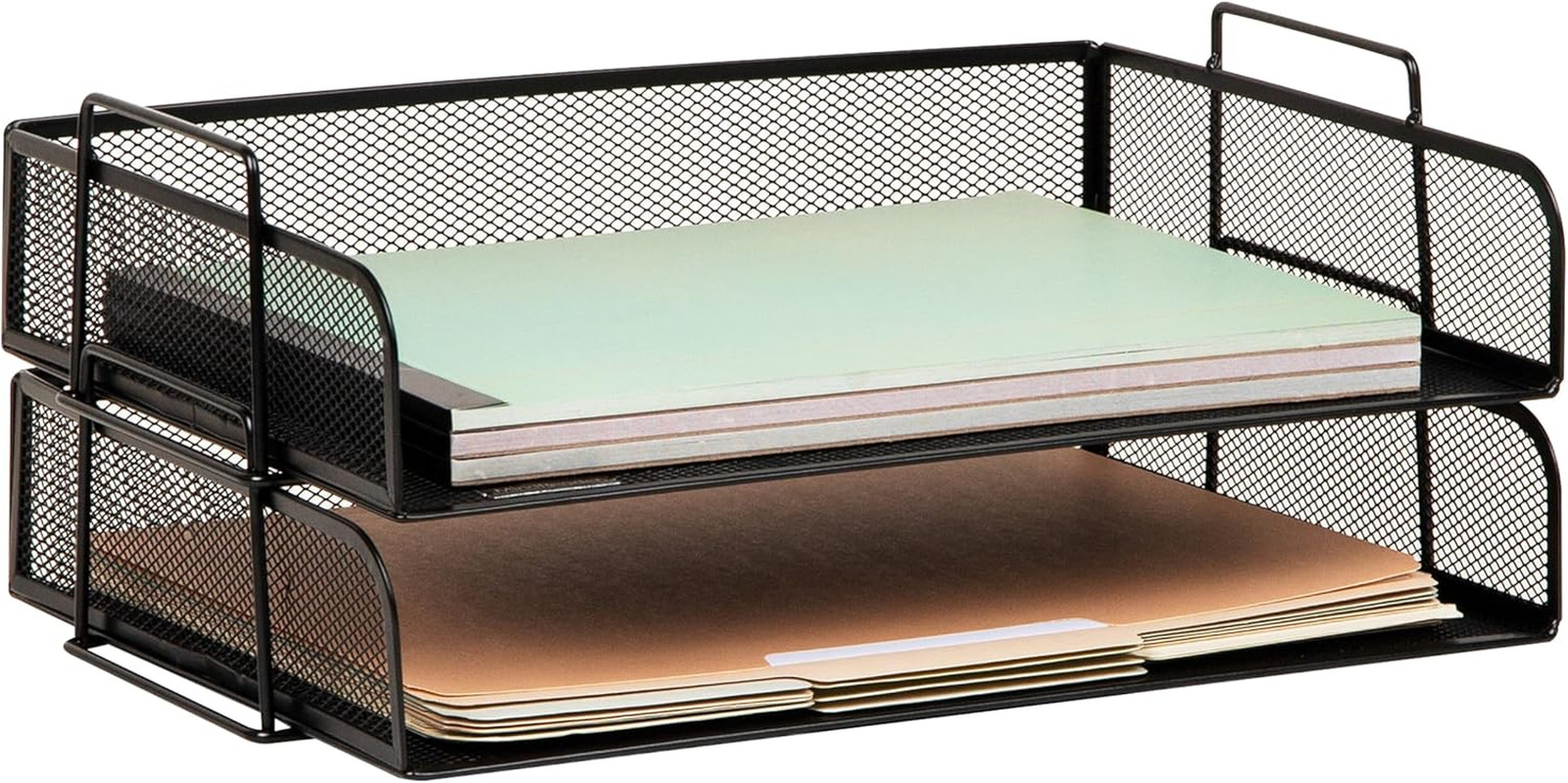 Stackable Paper Tray, Desktop Organizer, File Storage, Office, Metal Mesh, 2 Pcs