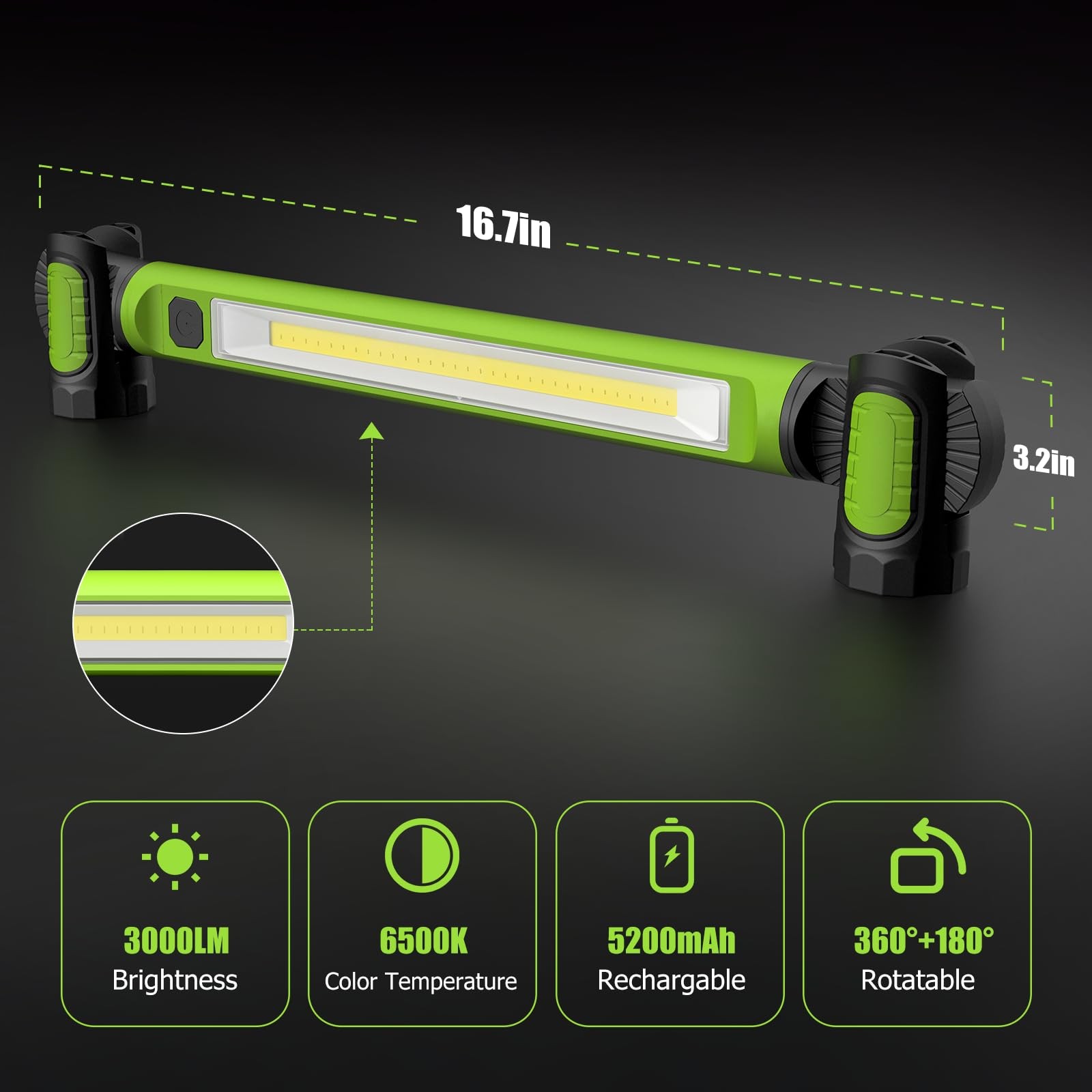 Illuminate Any Job With 3000LM LED - 2 Pack Rechargeable Work Lights