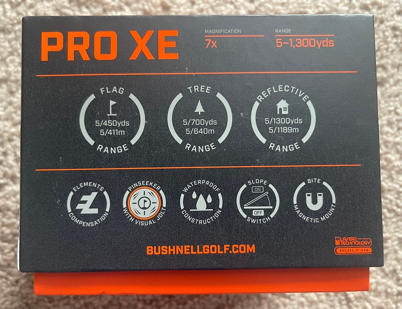 Bushnell Pro XE Golf Laser Rangefinder - Black/Silver (201950) - GREAT CONDITION