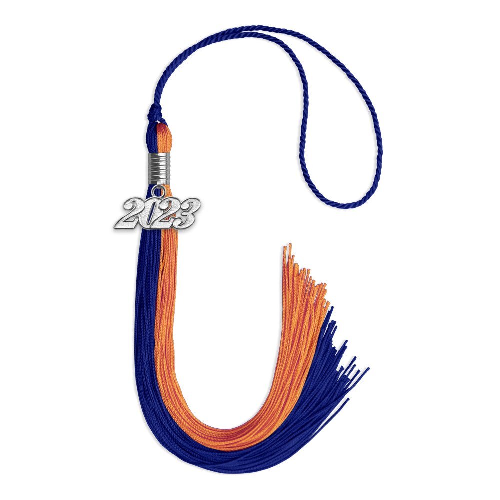 Endea Graduation Royal Blue/Orange Tassel With Silver Date Drop